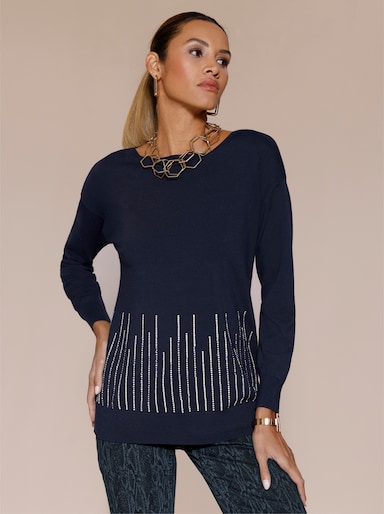 Langarm-Pullover mit U-Boot-Ausschnitt - marine