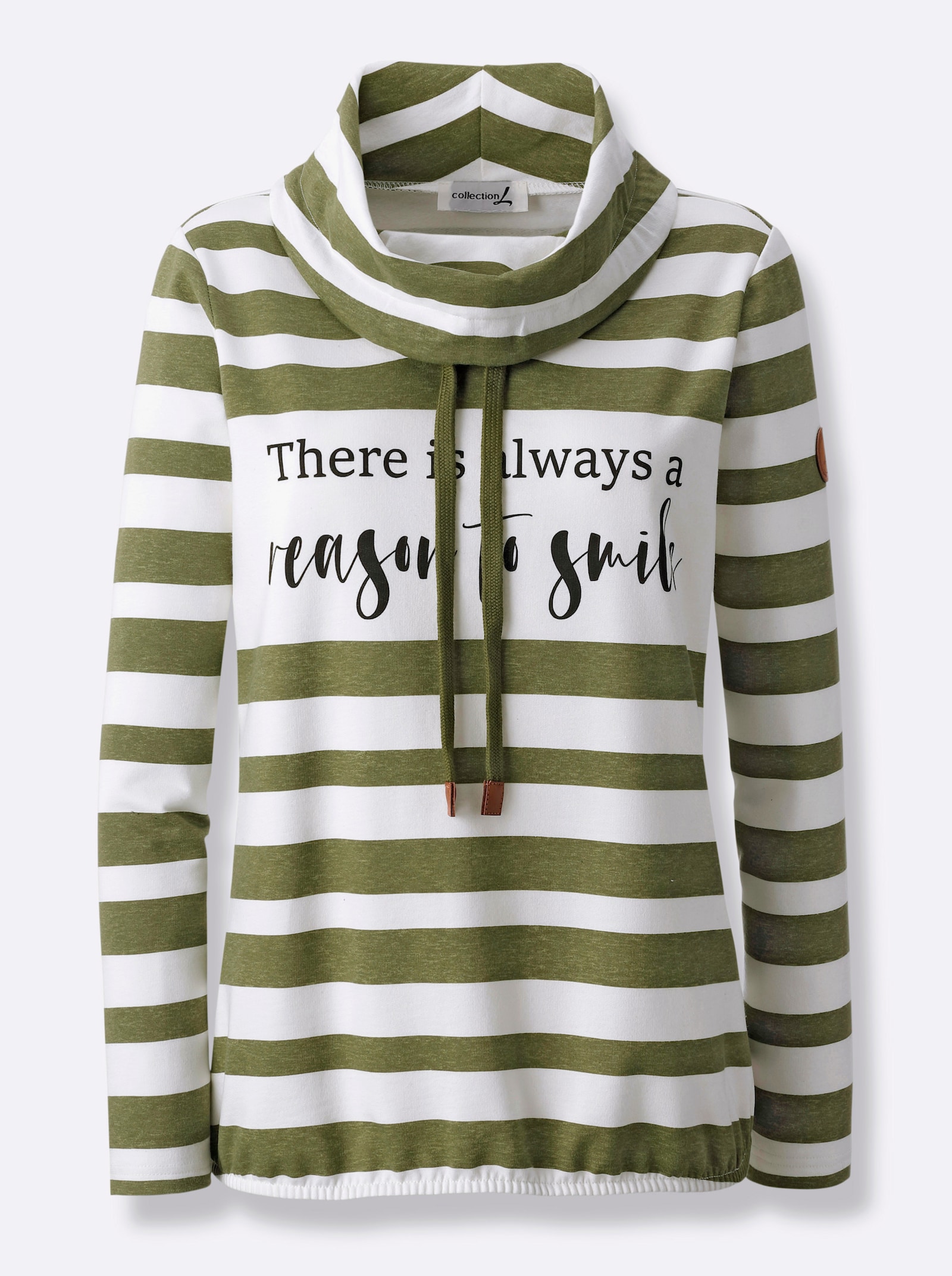 Sweatshirt mit elastischem Saum - oliv-ecru-geringelt