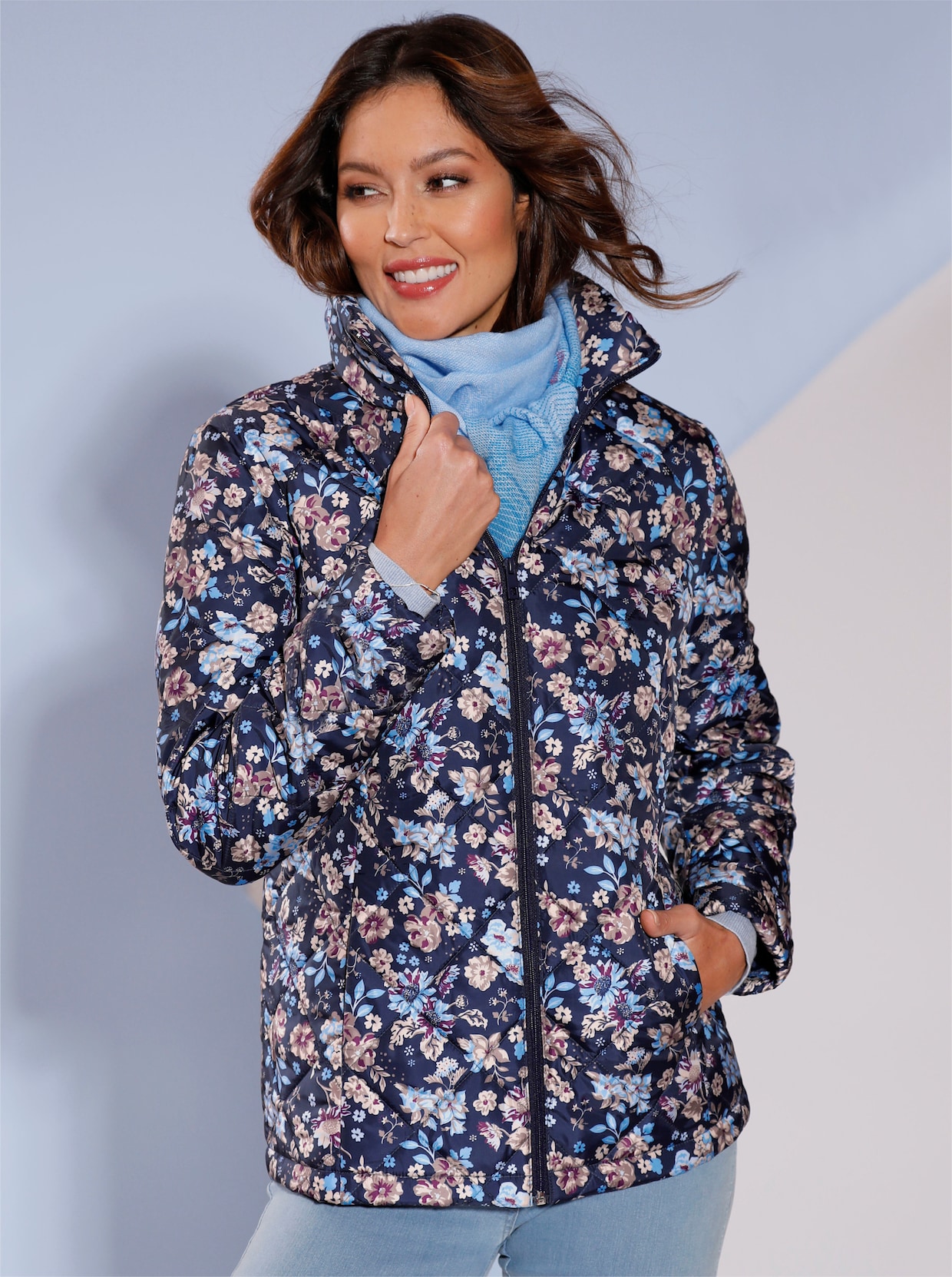 Steppjacke - marine-bleu-bedruckt