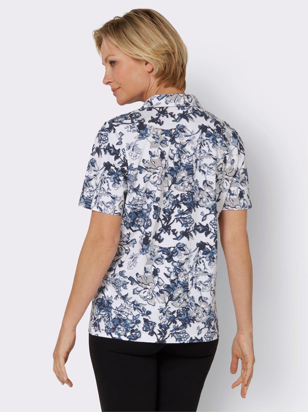 Poloshirt - wit/marine geprint