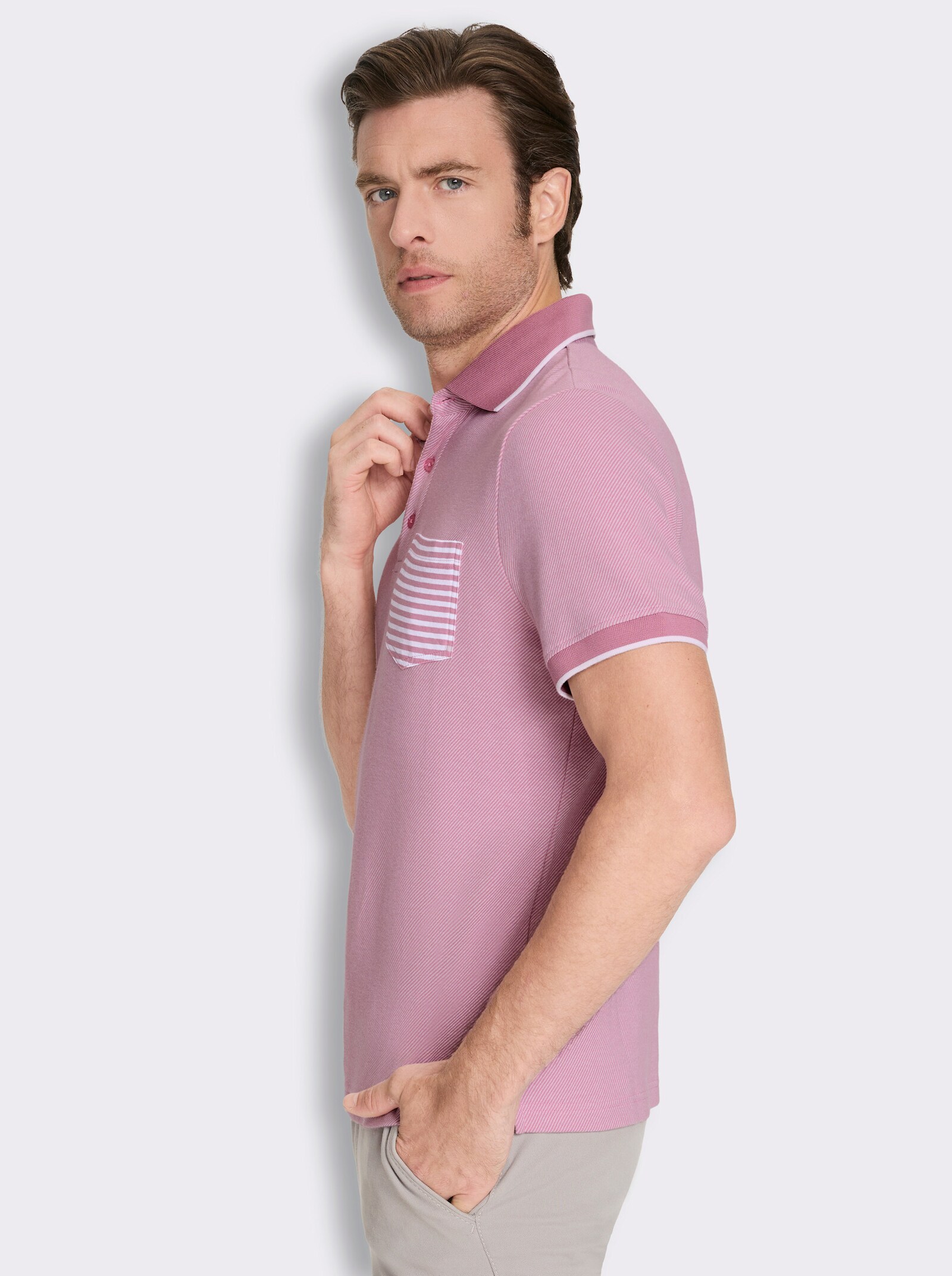Marco Donati Kurzarmshirt in Jacquard-Qualität, mit Modal - altrosa-gestreift