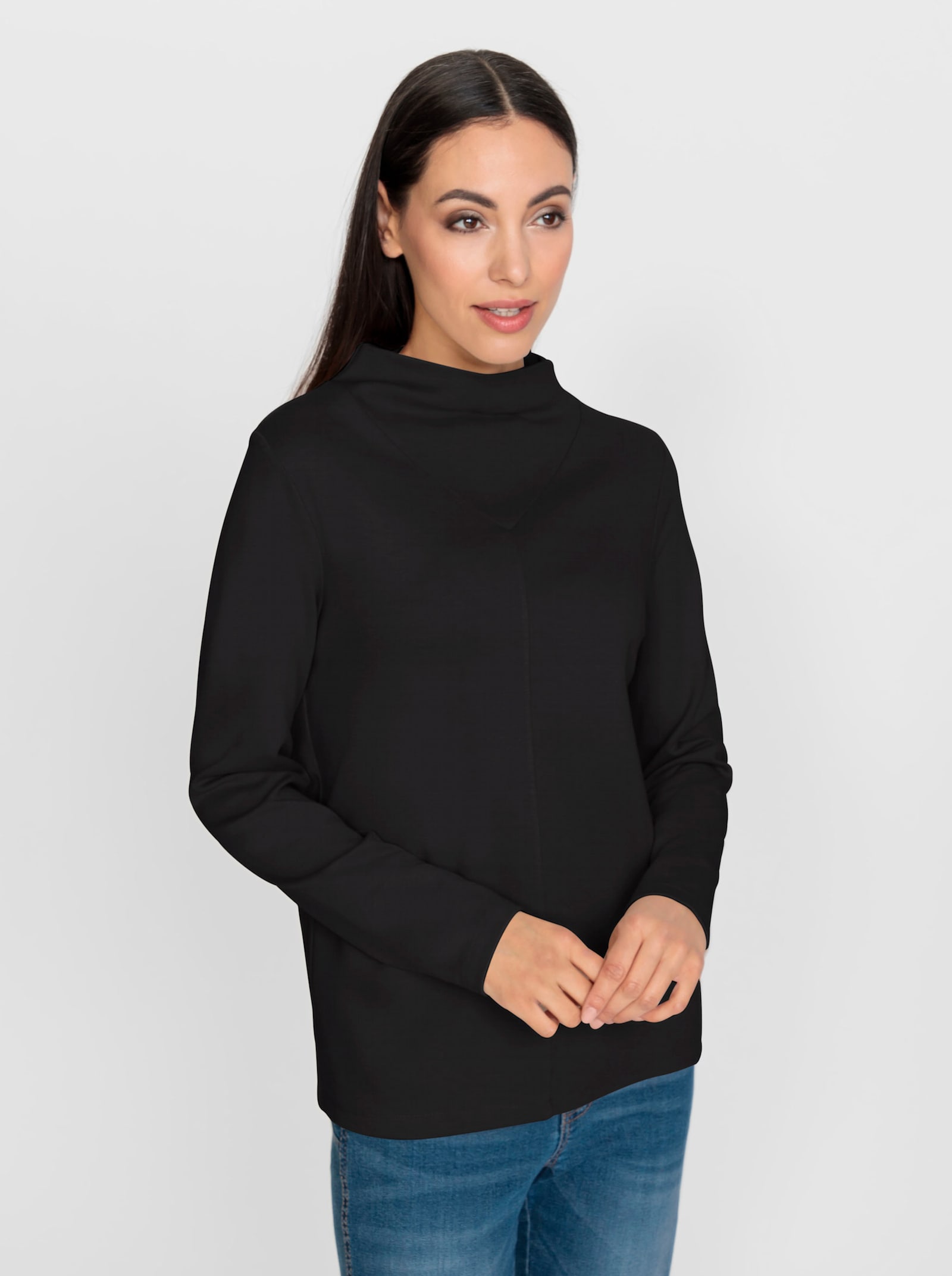 heine Stehkragenshirt mit Mittelnaht vorne - schwarz