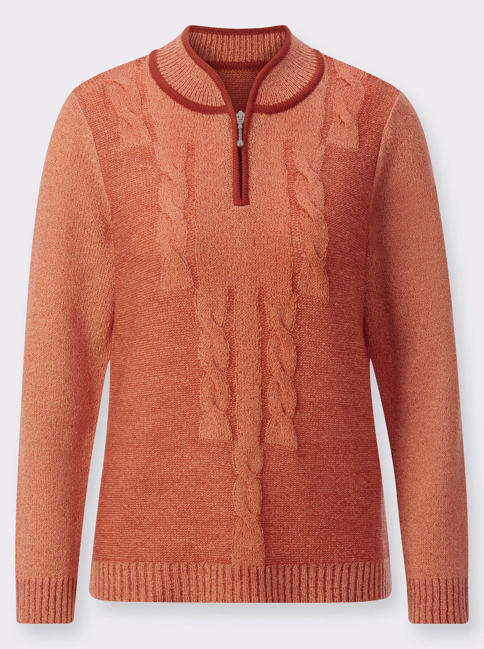 Bouclé-Pullover mit Zopfmuster - papaya-meliert