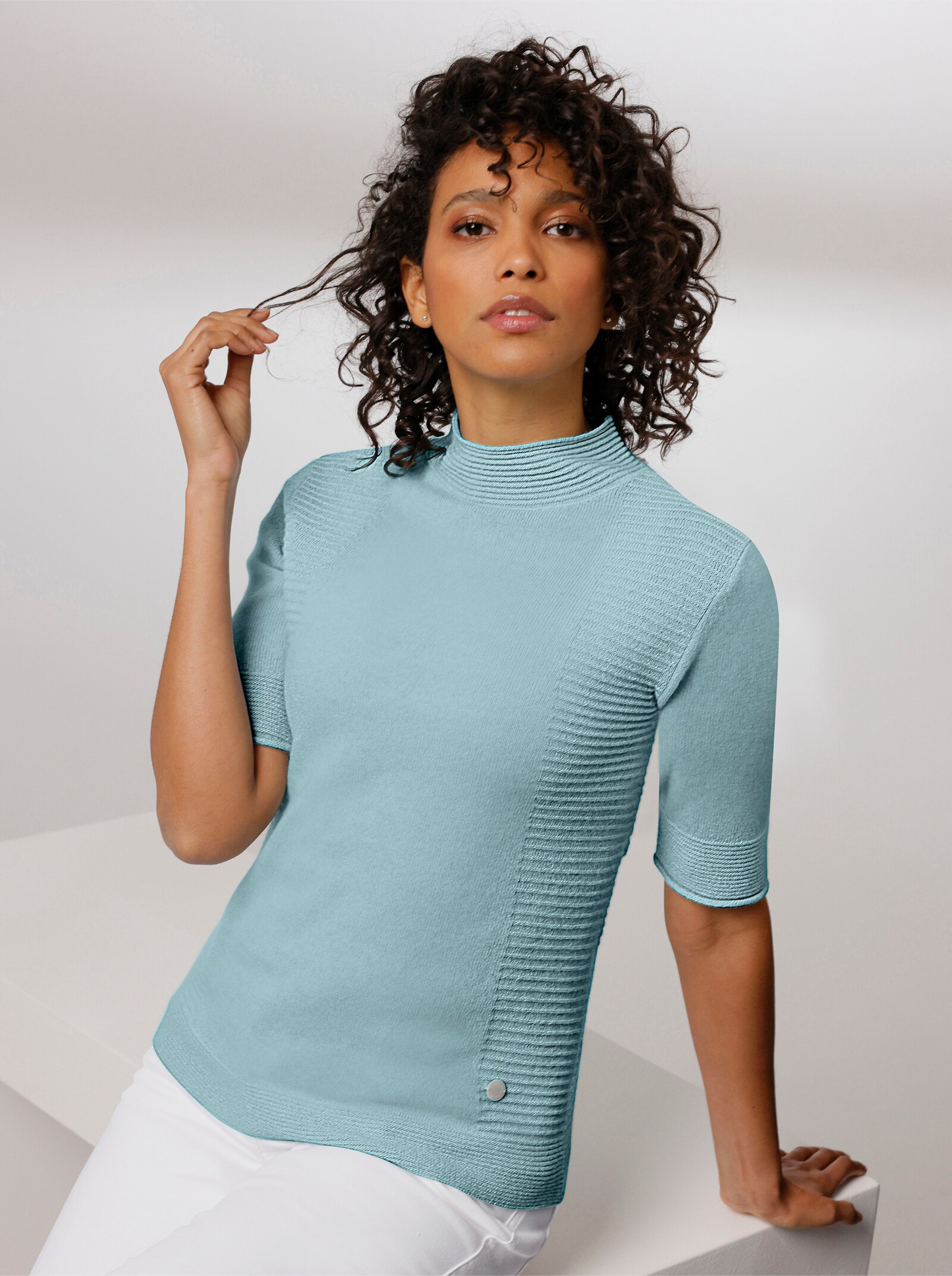 CREATION L PREMIUM Kaschmirpullover mit Stehkragen - kalkmint