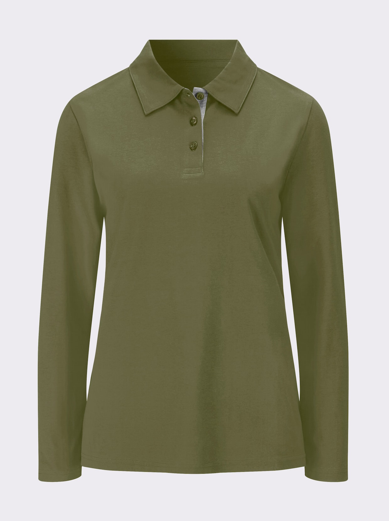 Langarm-Poloshirt - oliv