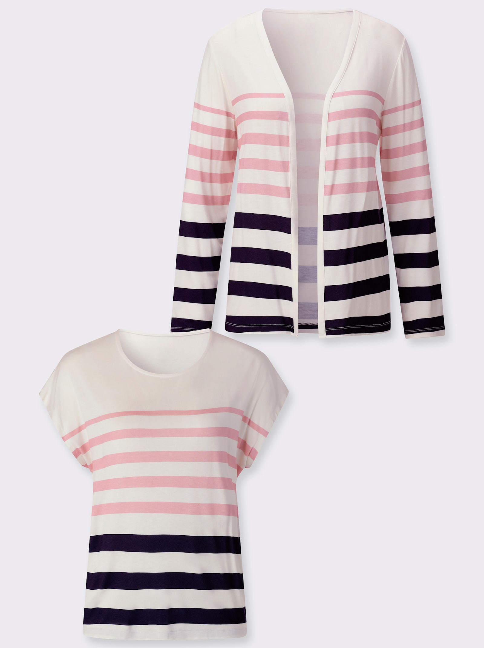 Twinset au motif rayé - écru-rose à rayures fines