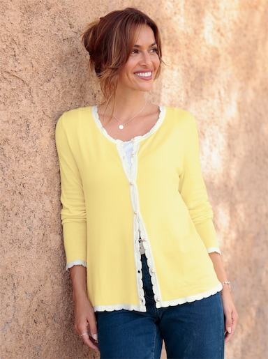 Cardigan mit Kontrast-Details - zitrone-ecru