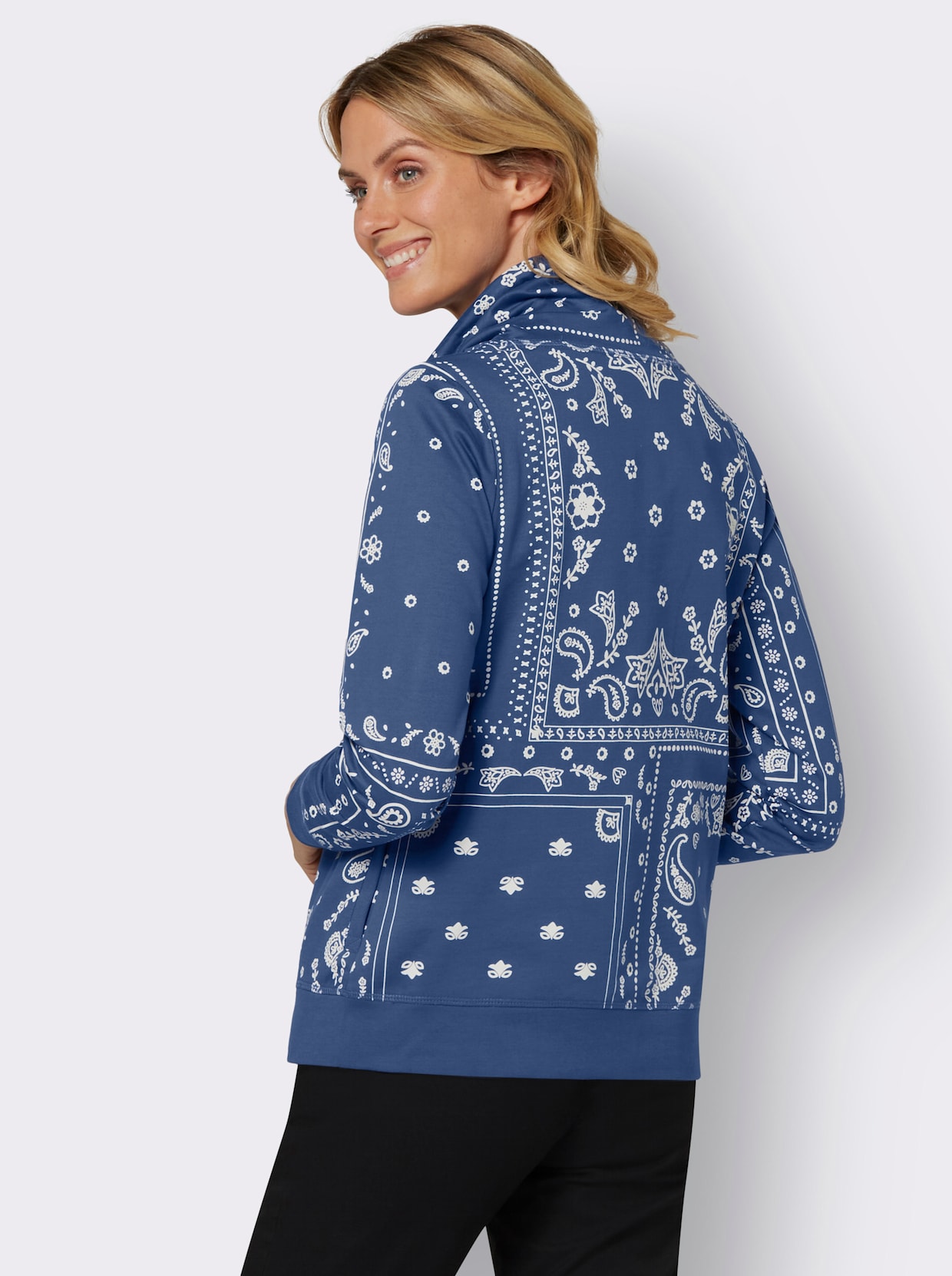 Sweatshirt - jeansblau-ecru-bedruckt