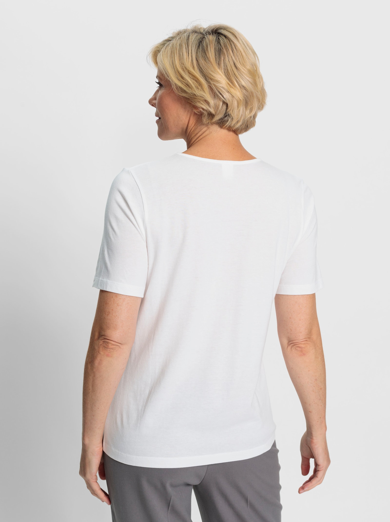 Shirt met korte mouwen en satijnen paspel - ecru