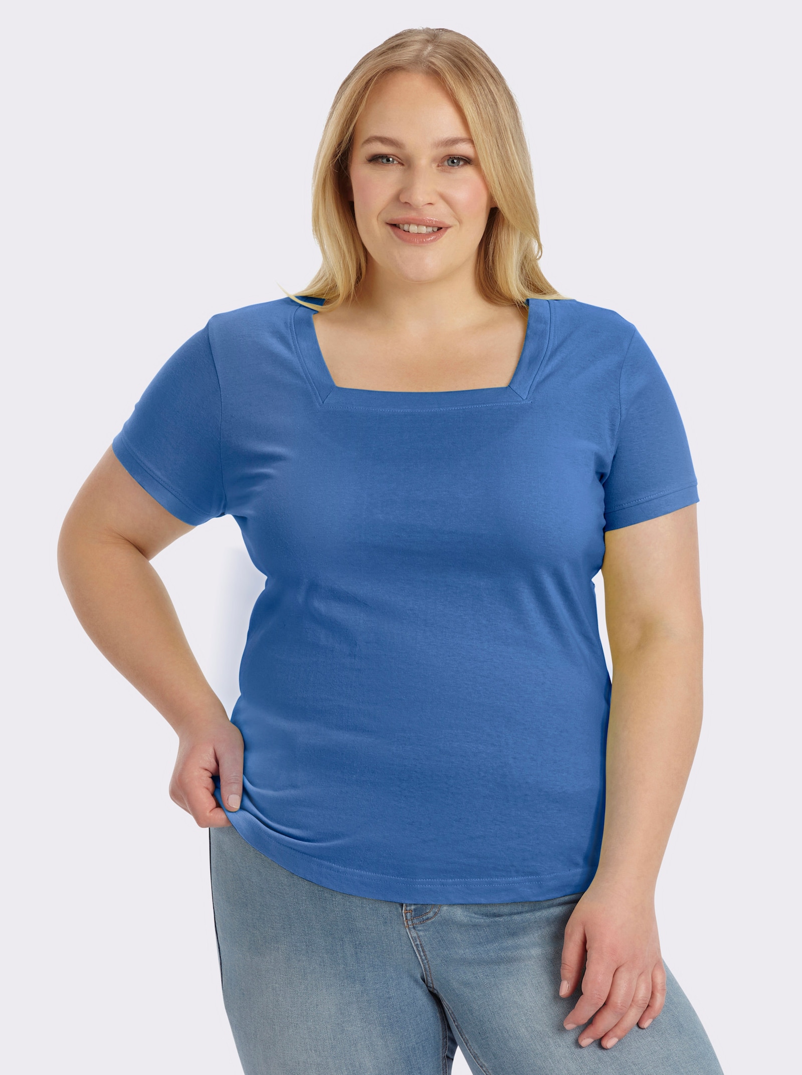 Kurzarmshirt mit Karree-Ausschnitt - blau