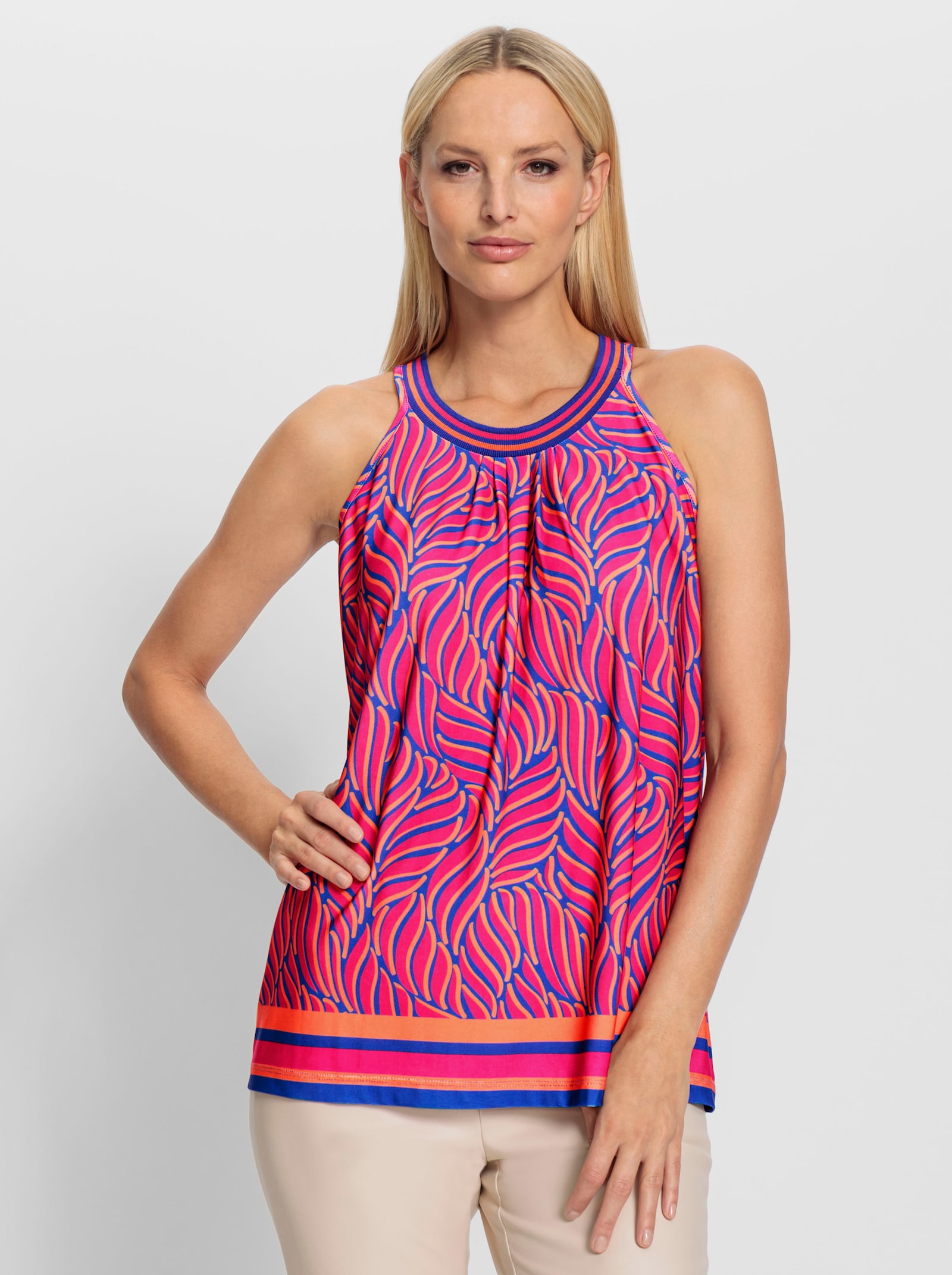 heine Shirttop mit Ripsband am Ausschnitt - royalblau-pink-bedruckt