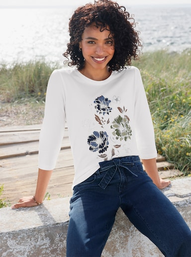 heine 3/4-Arm-Shirt mit Glanz-Details - ecru-braun-bedruckt