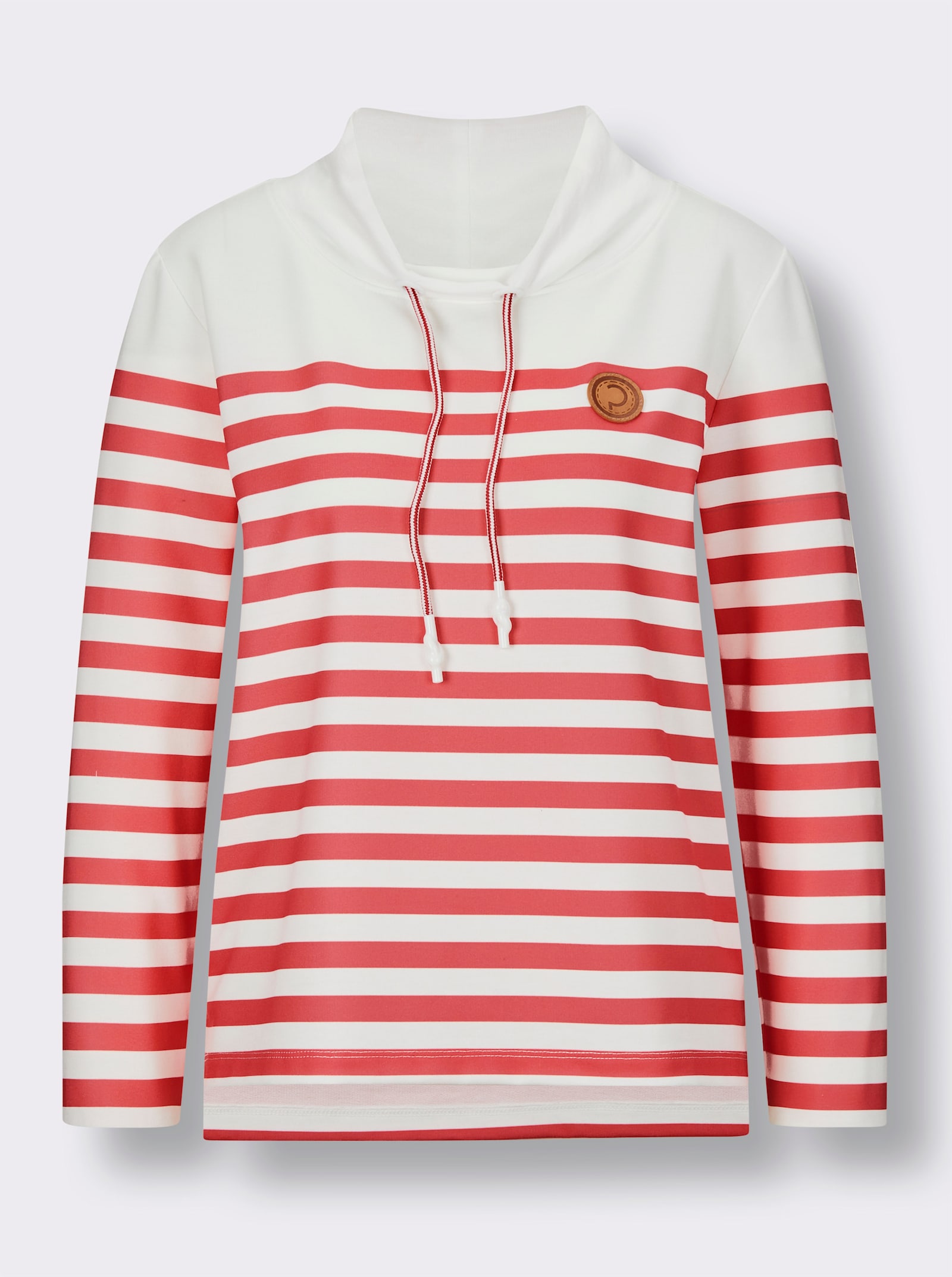 CREATION L PREMIUM Sweatshirt mit verlängertem Rückenteil - weiß-grapefruit-geringelt