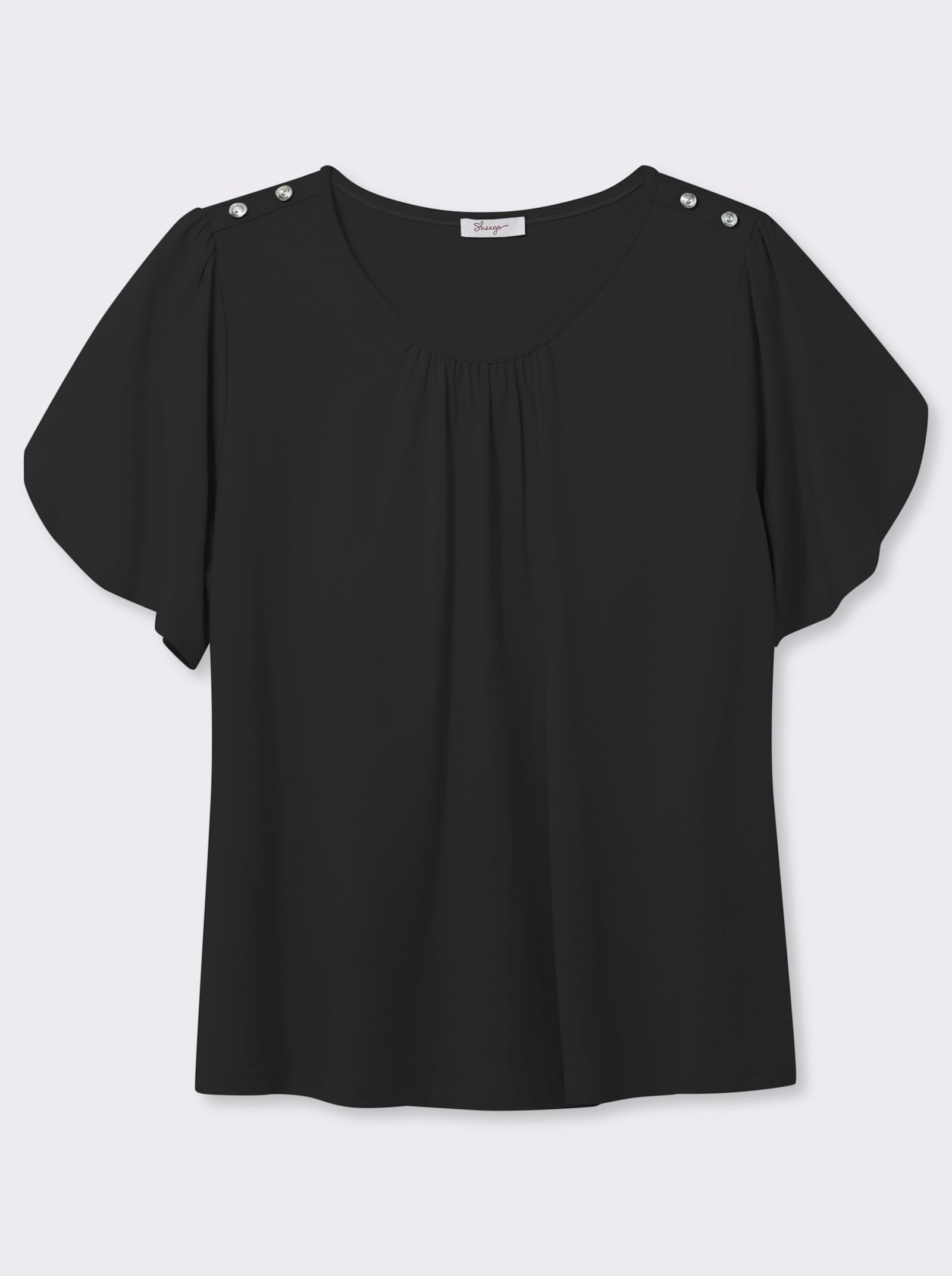 sheego Shirt met ronde hals en tulpmouwen - zwart