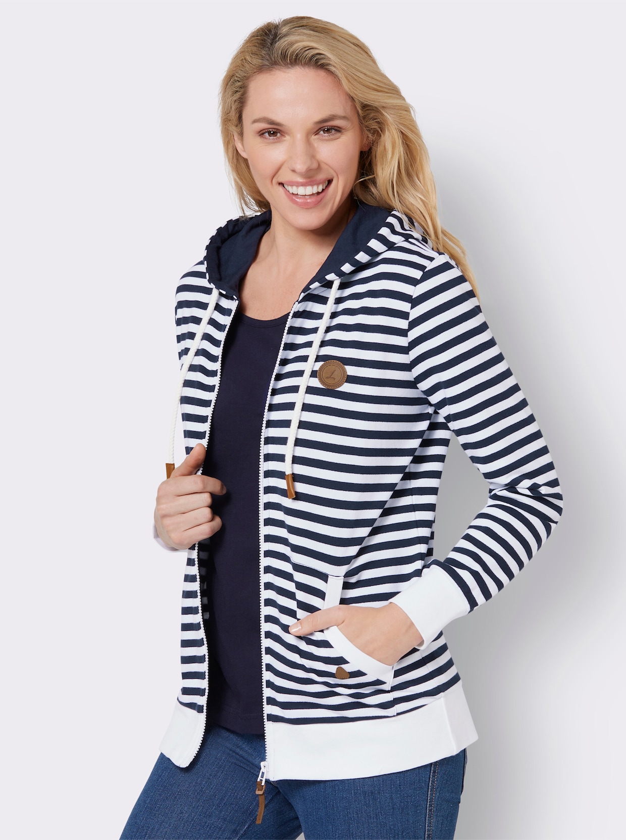 Sweatjacke - marine-weiss-geringelt