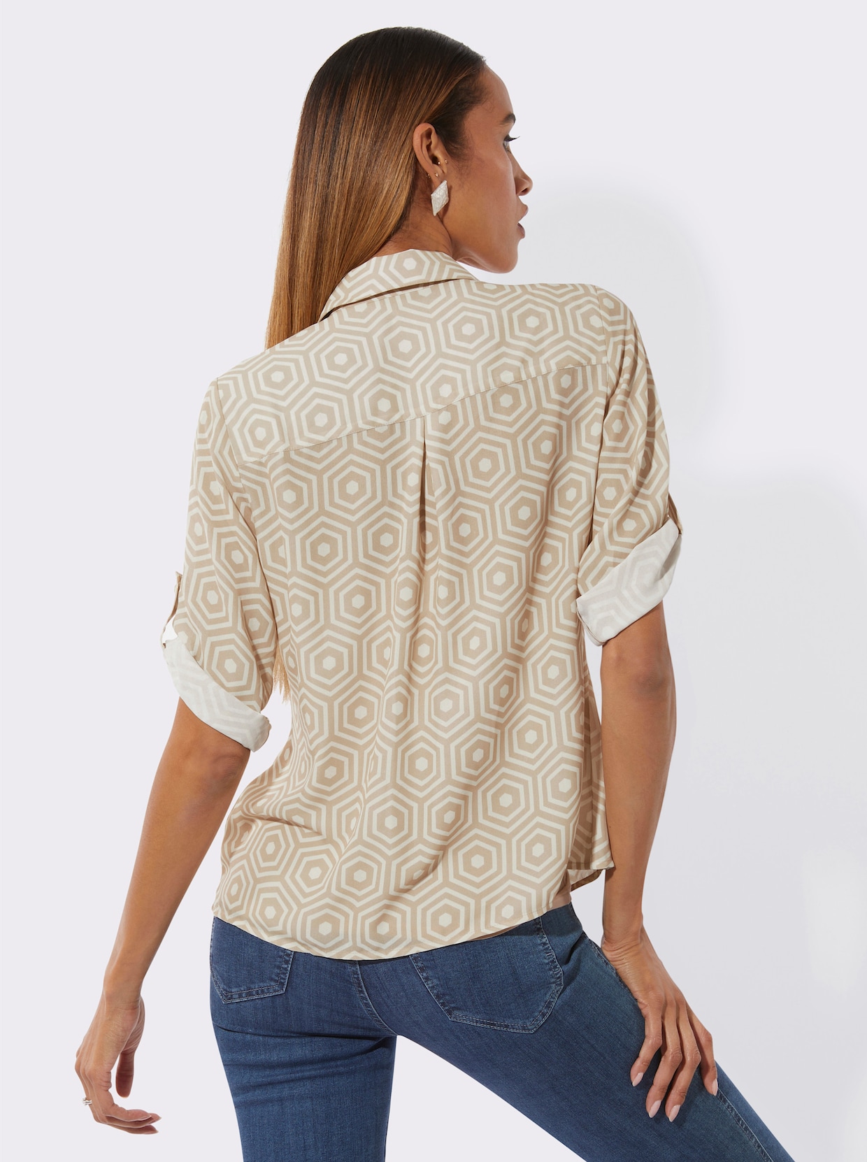 Hemdbluse - ecru-sand-gemustert