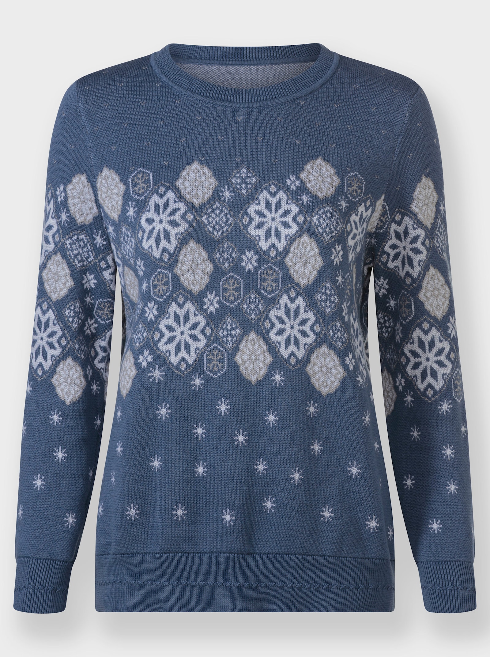 Jacquard-Pullover mit Schneeflocken-Muster - rauchblau-gemustert