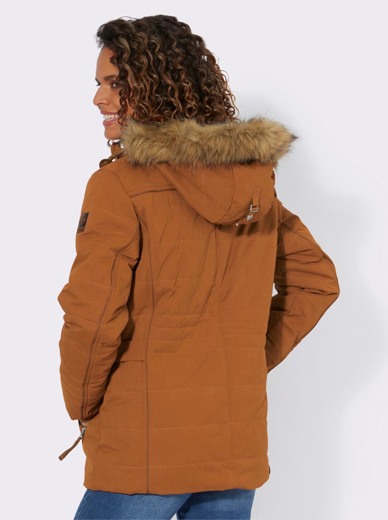 Steppjacke mit Pelz-Imitat, abknöpfbar - cognac