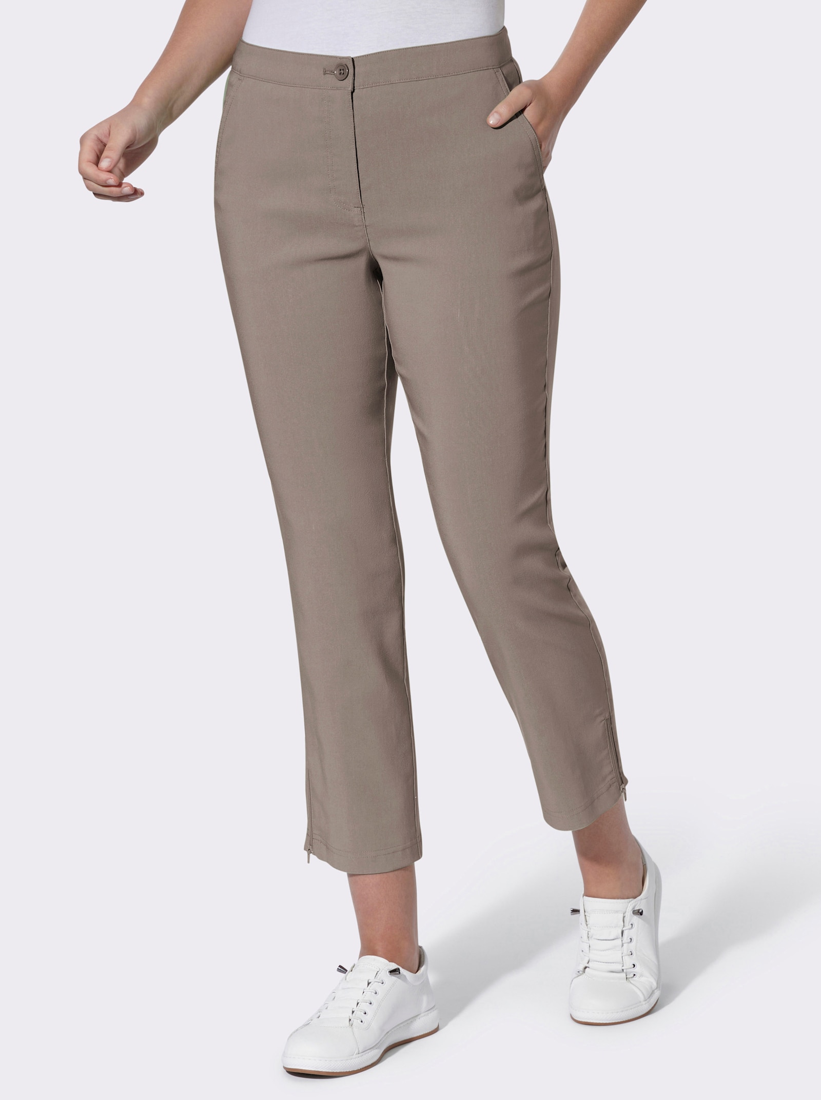 7/8-broek met ritssluitingen aan de zoom - taupe