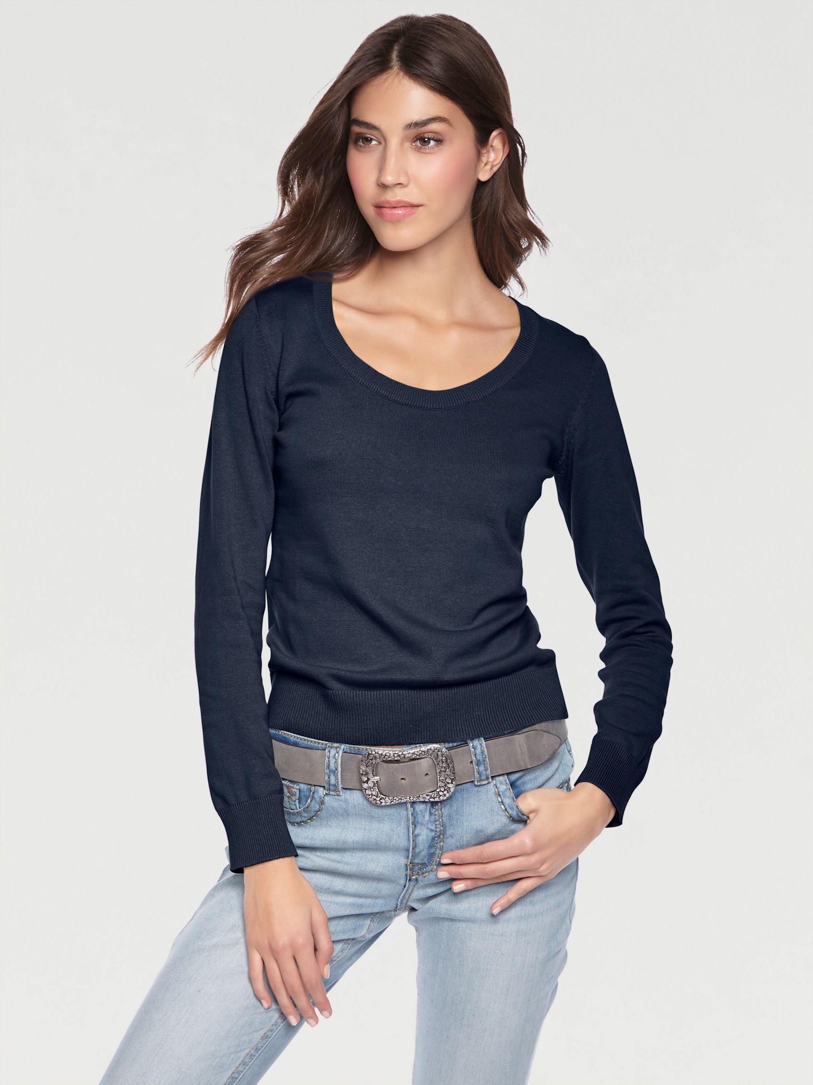 heine Rundhalspullover aus Feinstrick - marine