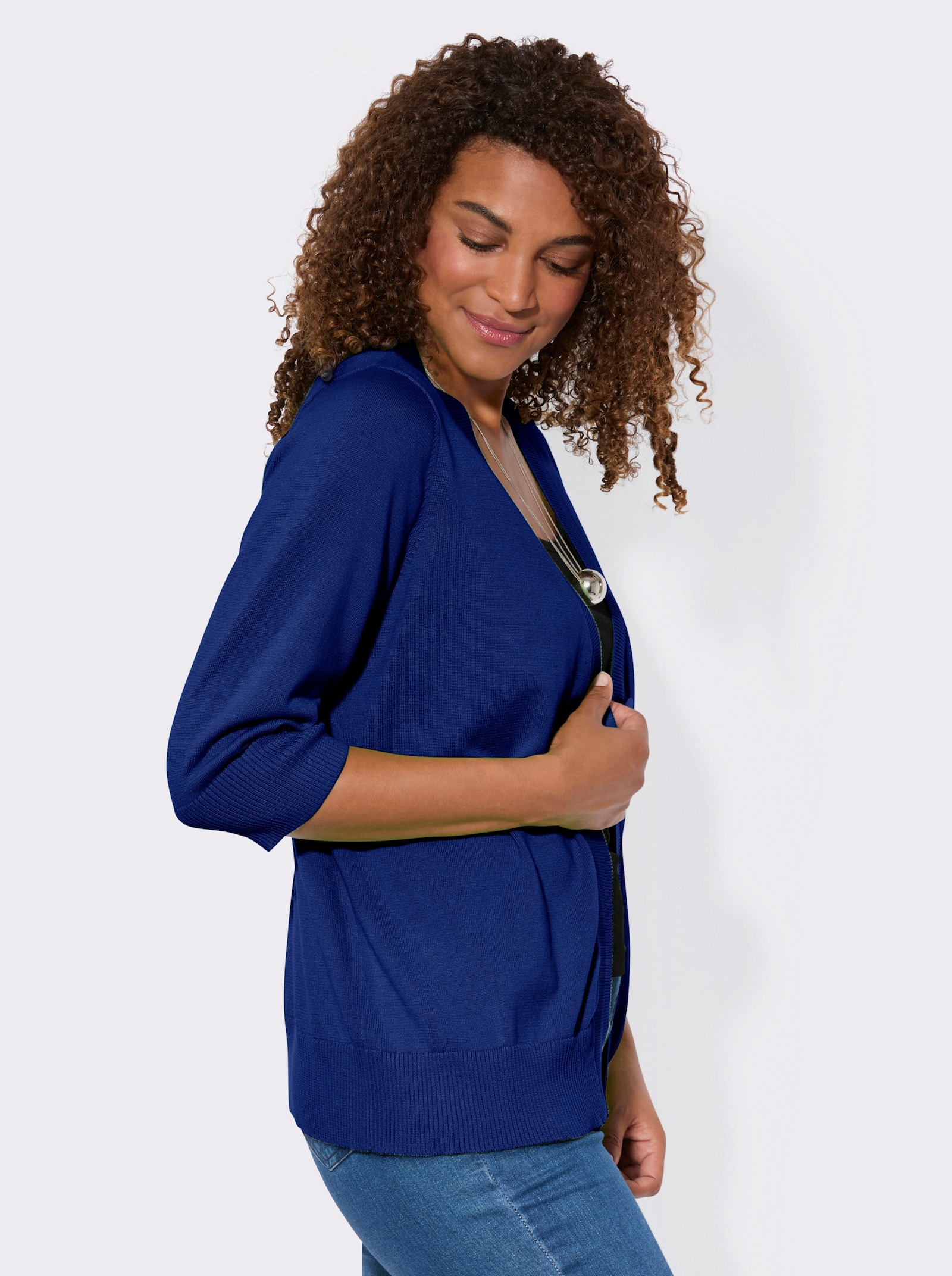 Feinstrickjacke mit gerippten Abschlüssen - royalblau