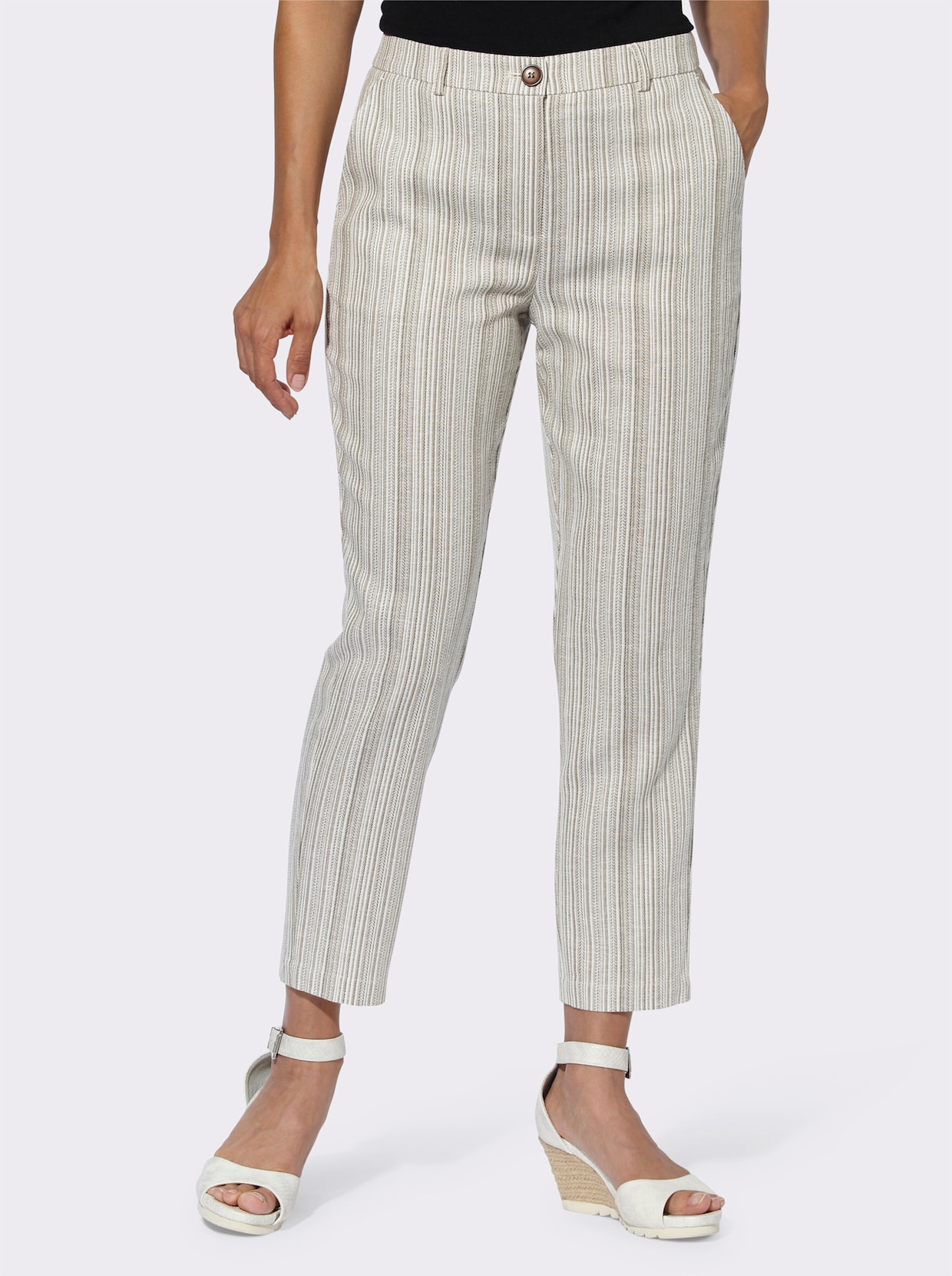 Linnen broek - champagne/kaki gestreept