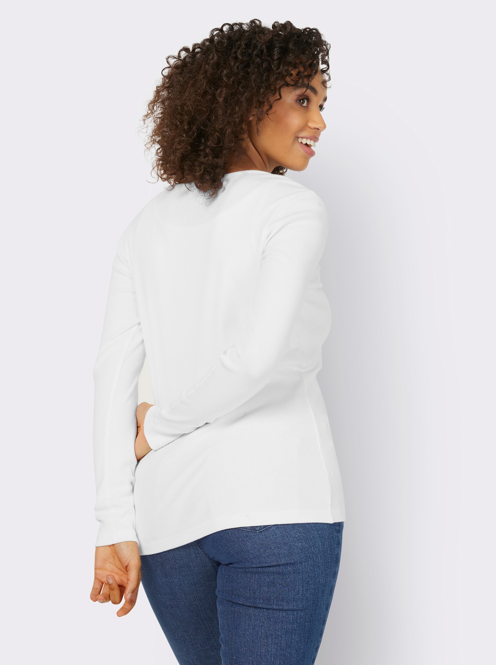 heine Langarmshirt mit Ripp-Struktur - weiss