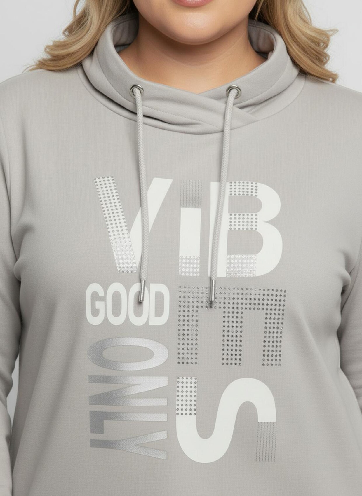 Langarmshirt mit silberfarbigem Print - hellgrau