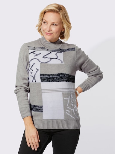 Stehkragenpullover mit Intarsienmuster - steingrau-meliert