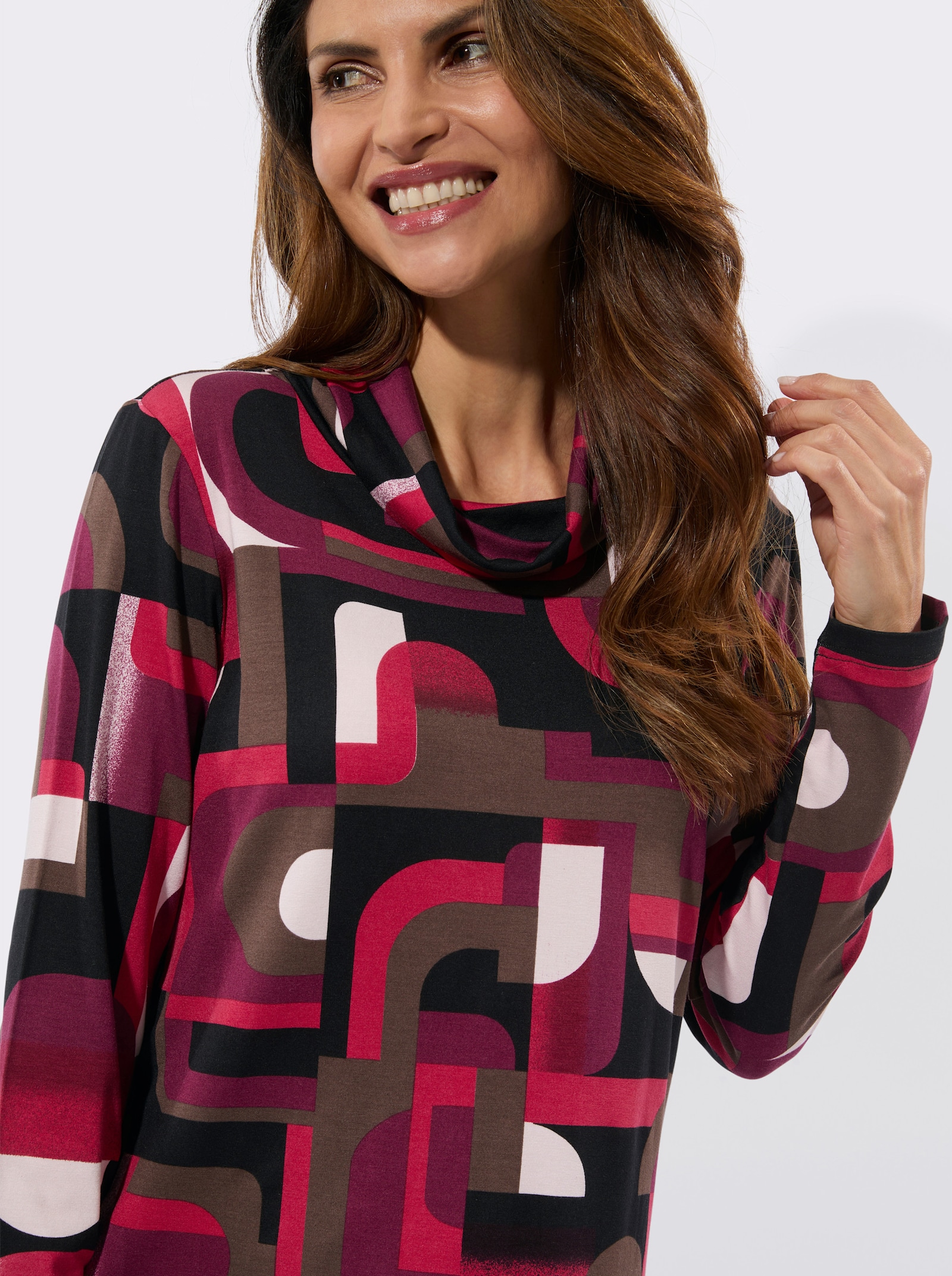 Rollkragenshirt mit grafischem Druck - bordeaux-schoko-bedruckt