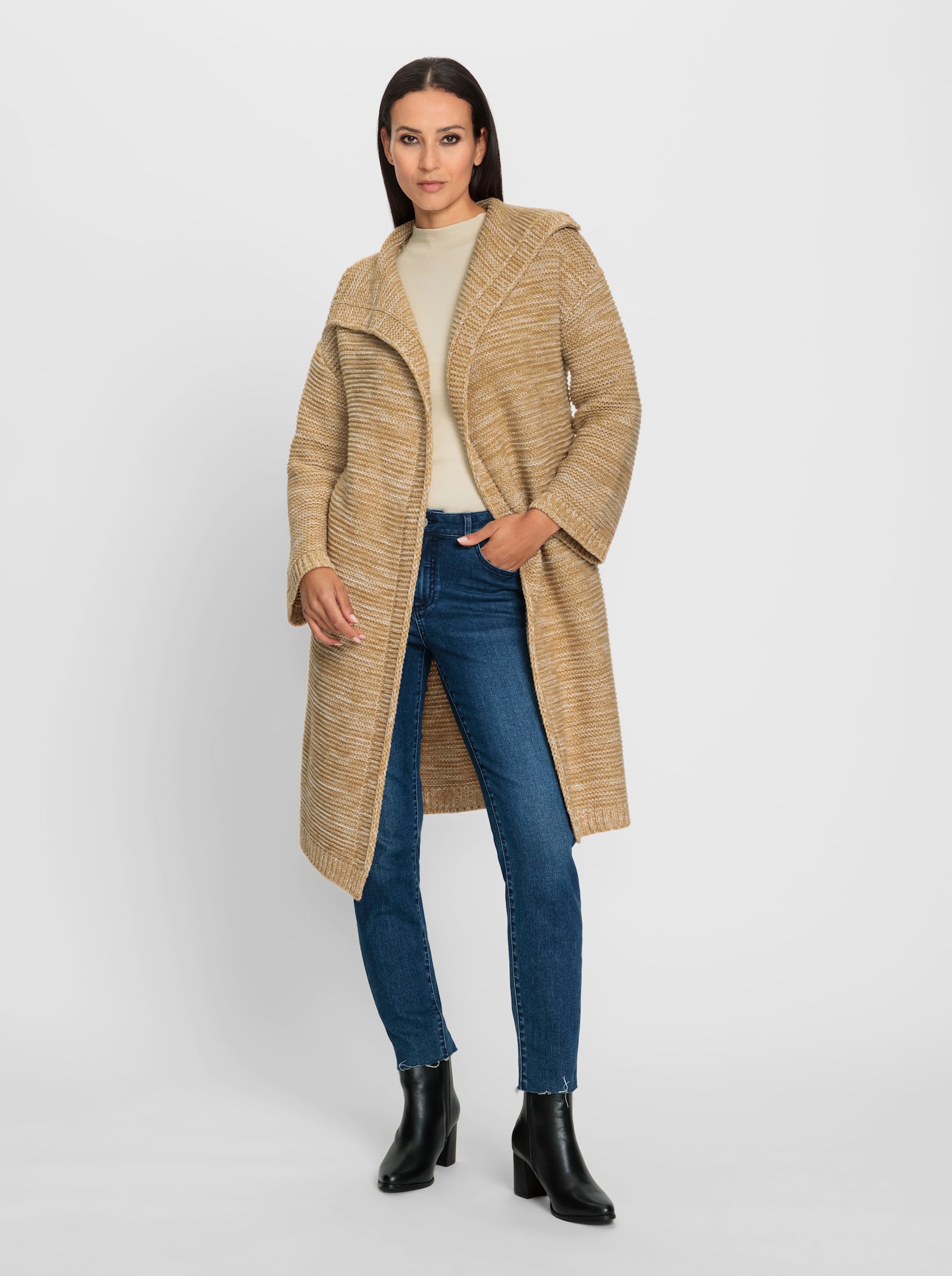 heine Strickmantel in Melange-Optik - camel-champagner-meliert