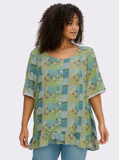 sheego Tunika mit Knopfleiste und Alloverdruck - ecru-pistazie-bedruckt