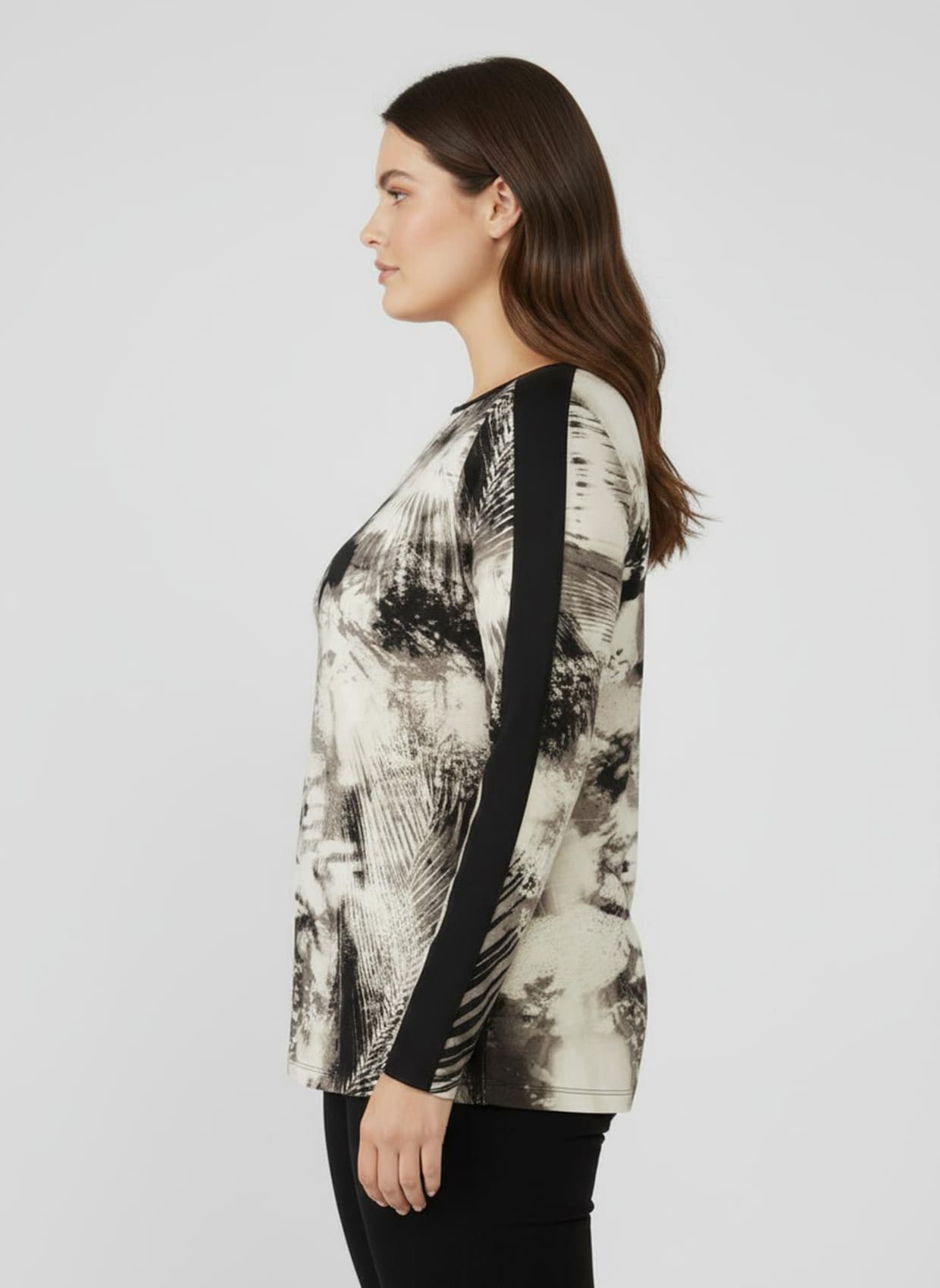 Langarmshirt mit U-Boot-Ausschnitt - sand-schwarz-bedruckt