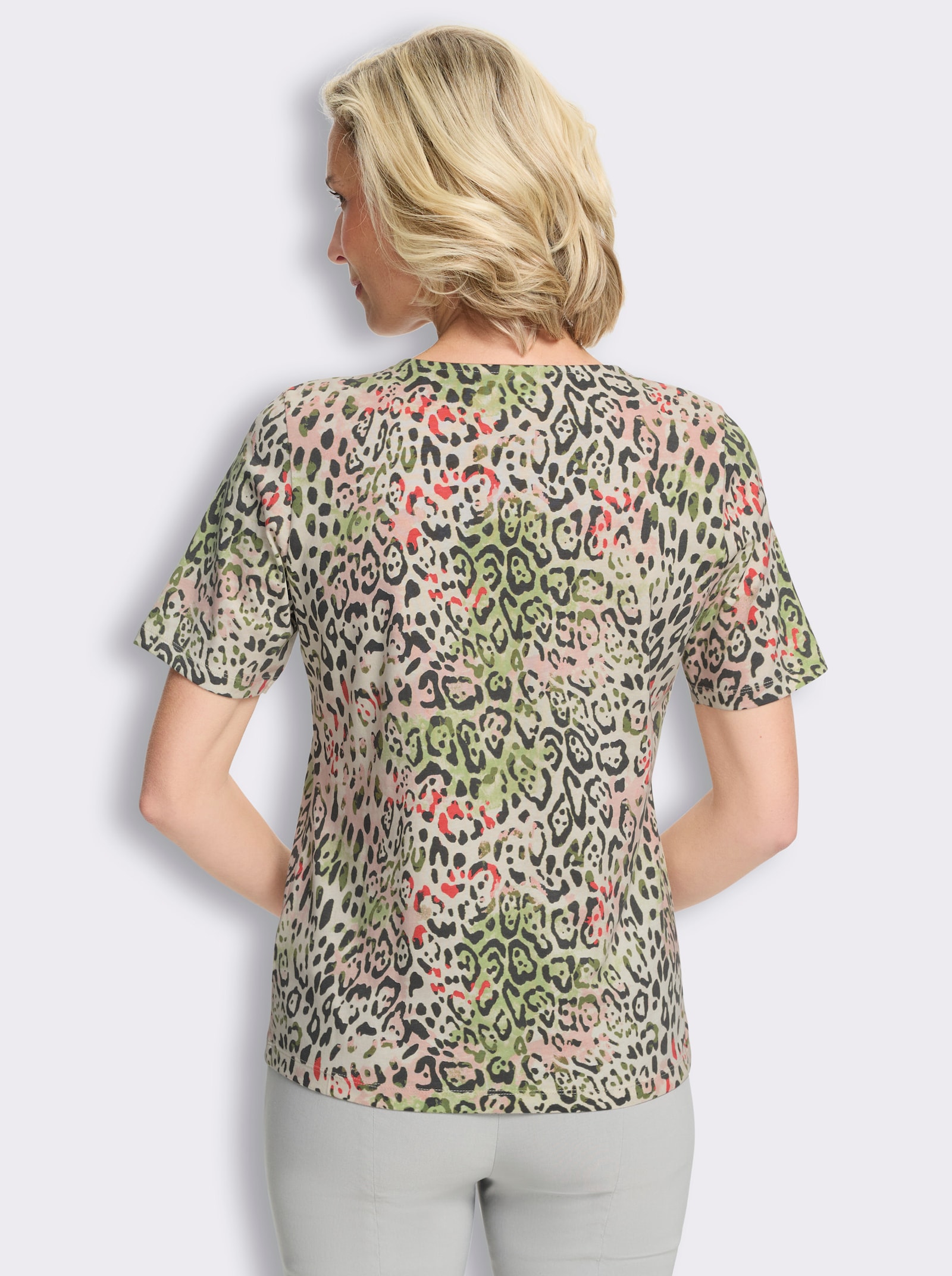 Kurzarmshirt mit Animal-Print - champagner-anthrazit-bedruckt
