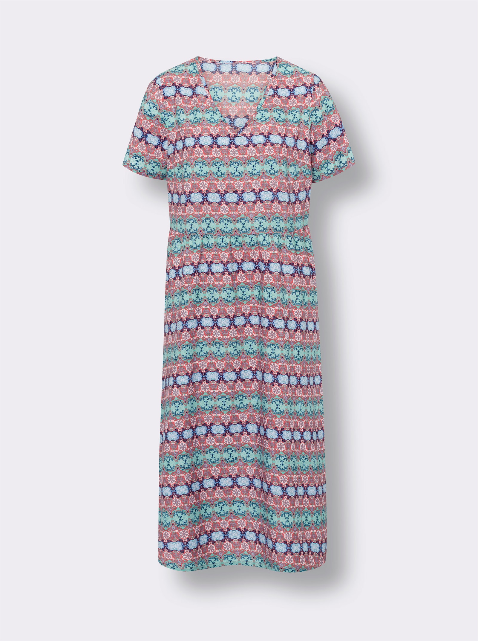 A-Linien-Kleid mit Raffungen - aqua-grapefruit-bedruckt