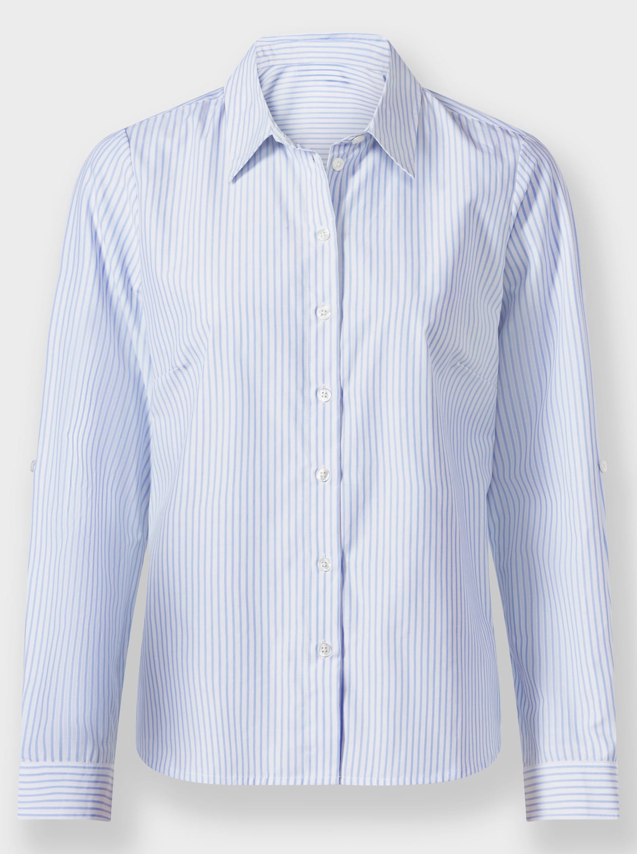 Gestreifte Bluse mit längenregulierbaren Ärmeln - bleu-ecru-gestreift