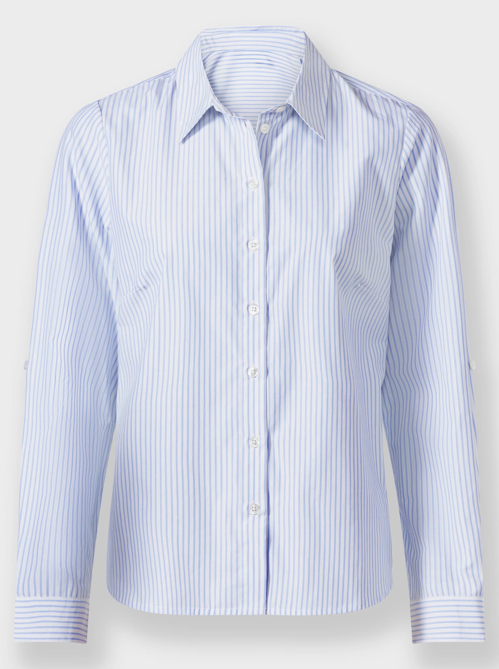 Gestreifte Bluse mit längenregulierbaren Ärmeln - bleu-ecru-gestreift