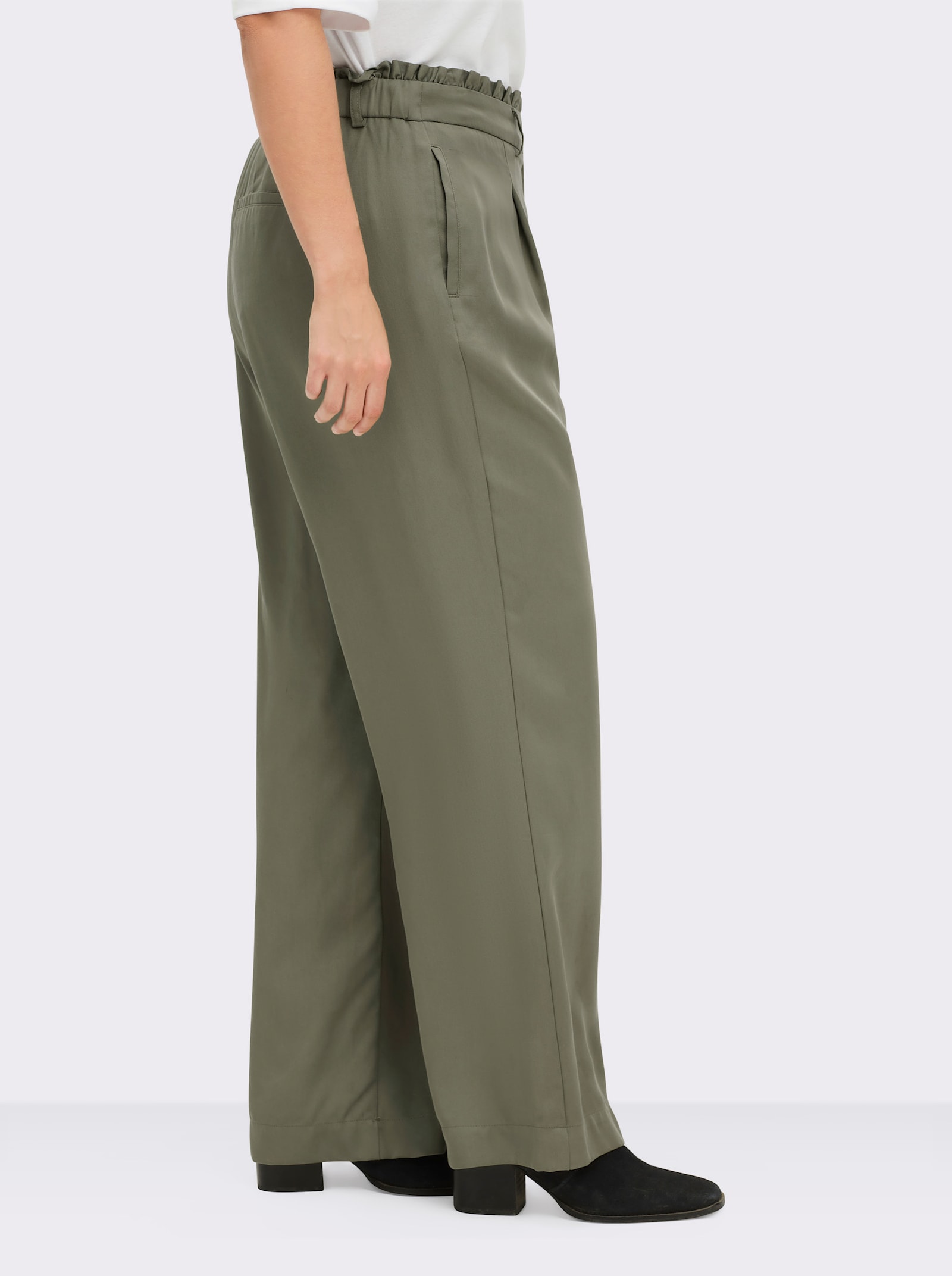 sheego Paperbag-Hose aus Lyocell - khaki