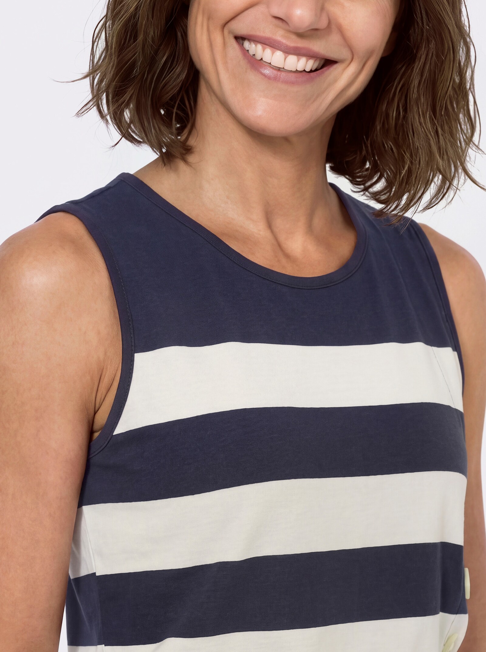 Shirttop mit Deko-Knopfleiste - marine-ecru-gemustert