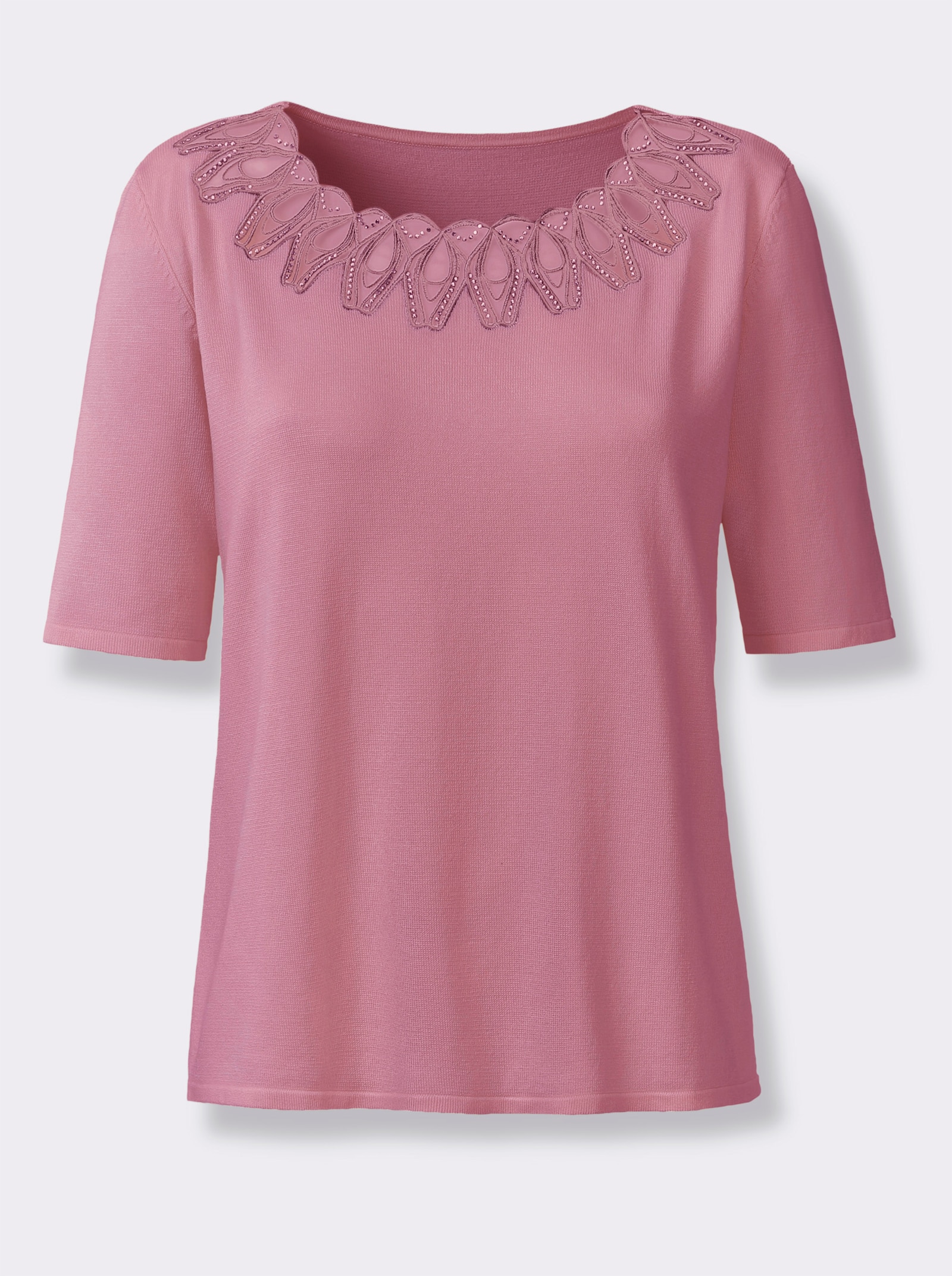 Kurzarmpullover in Feinstrick-Qualität - altrosa