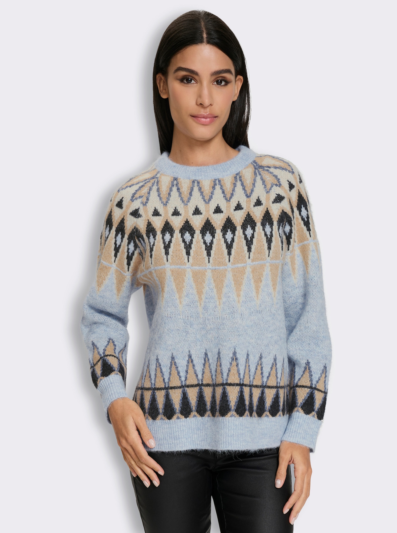 heine Norwegerpullover mit Fauschgarn - bleu-camel-gemustert