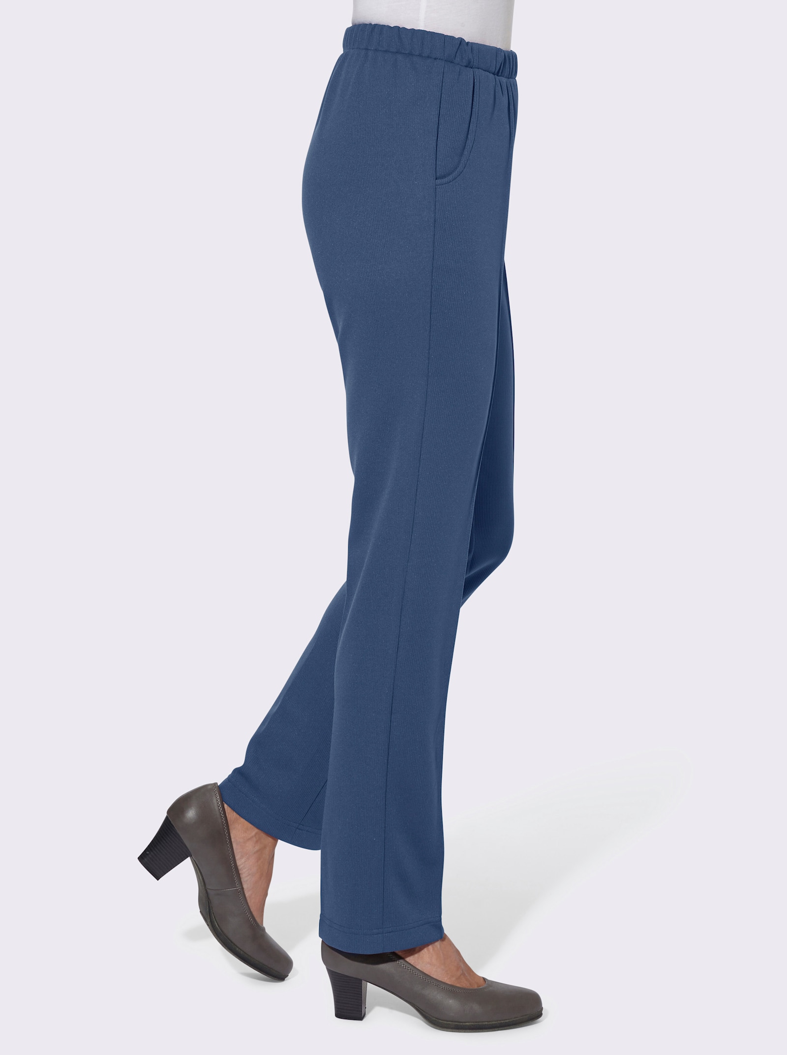 Žerzejové kalhoty z žebrovaného materiálu - džínová modrá