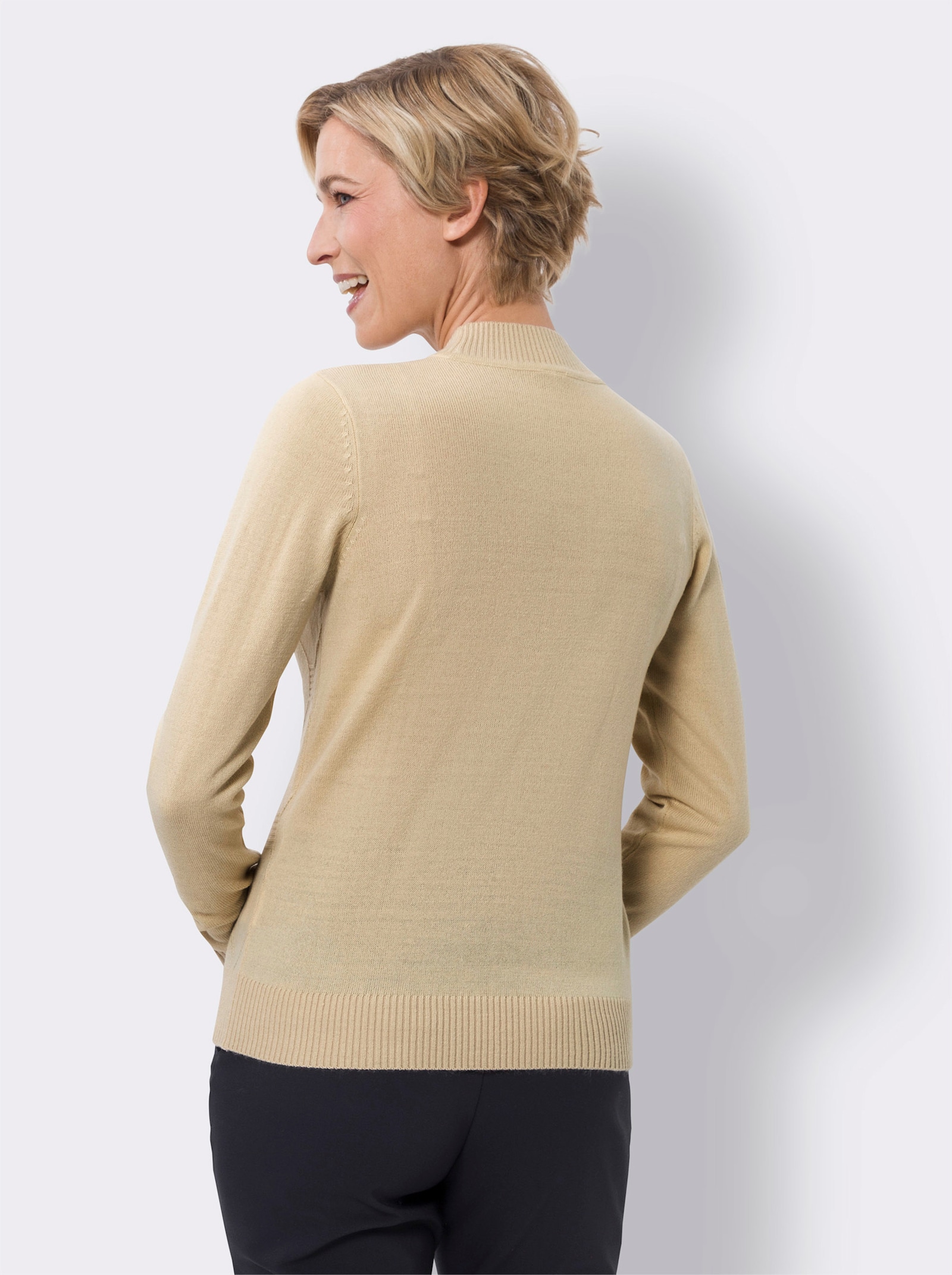 Stehkragenpullover mit Rauten-Strickmuster - sand