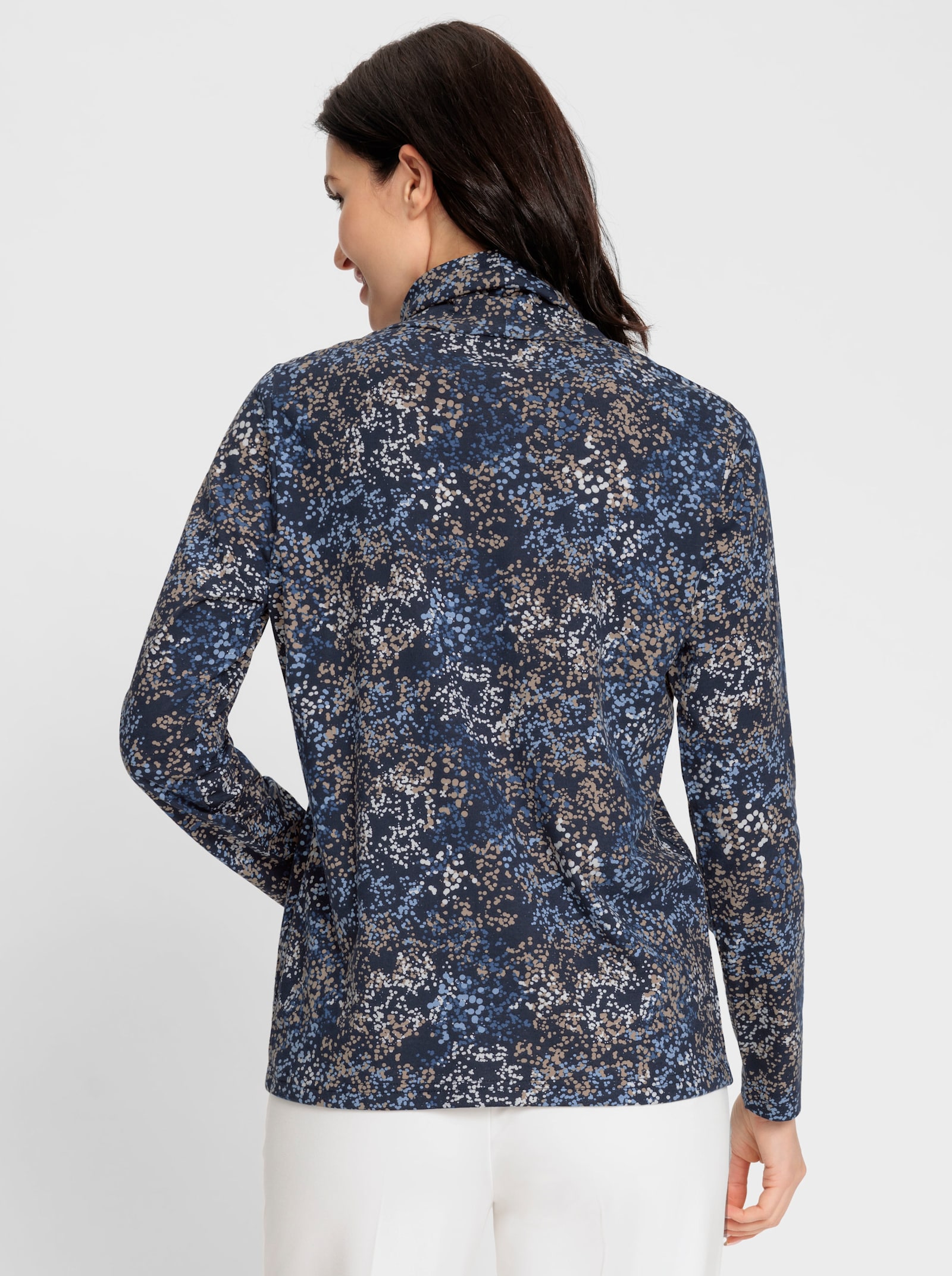 Rollkragenshirt mit Punkte-Dessin - marine-beige-bedruckt