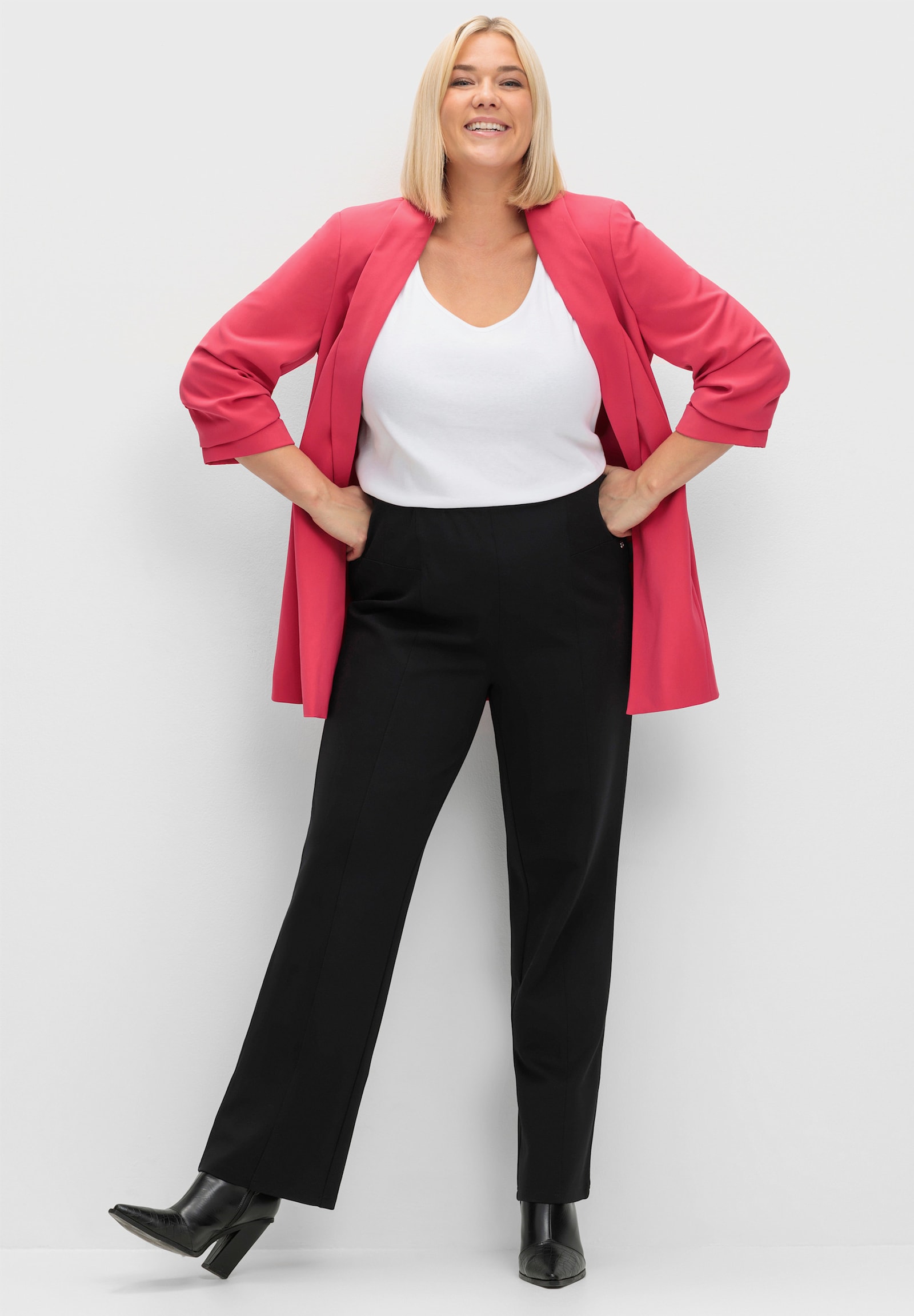 sheego Schlupfhose aus Interlock, gerade Form - schwarz