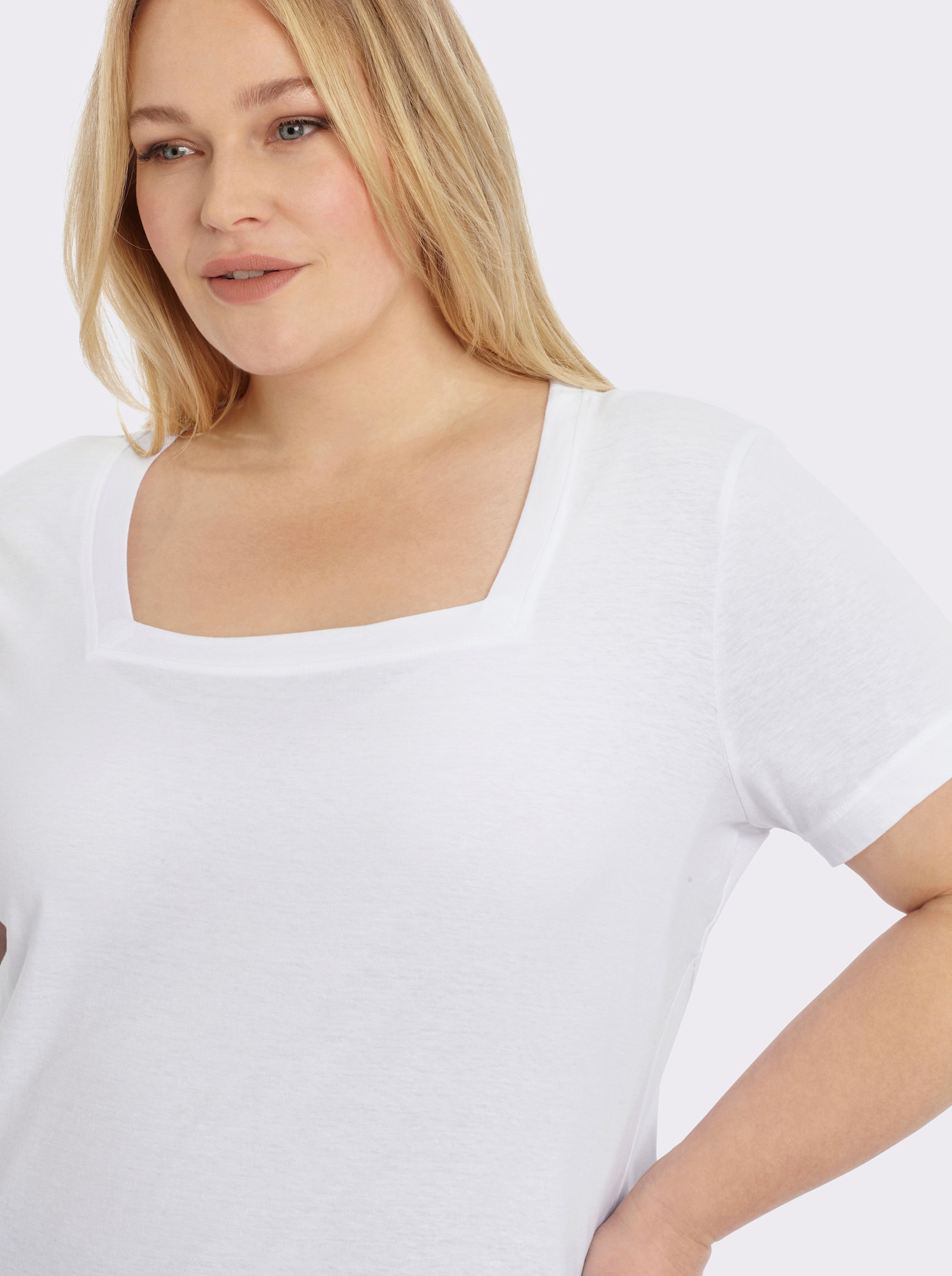 Kurzarmshirt mit Karree-Ausschnitt - weiß