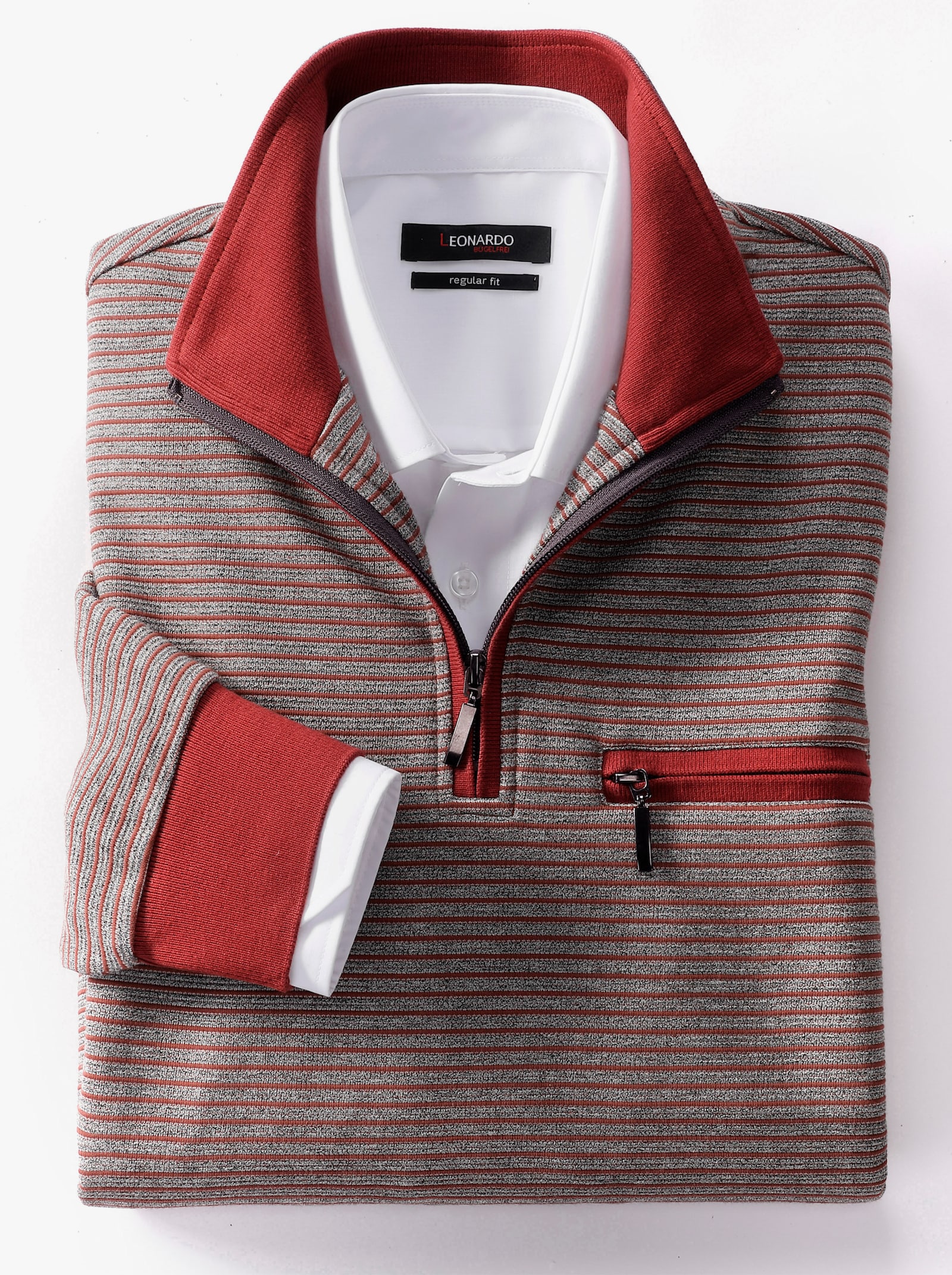 Marco Donati Langarm-Shirt - rotbraun-gestreift