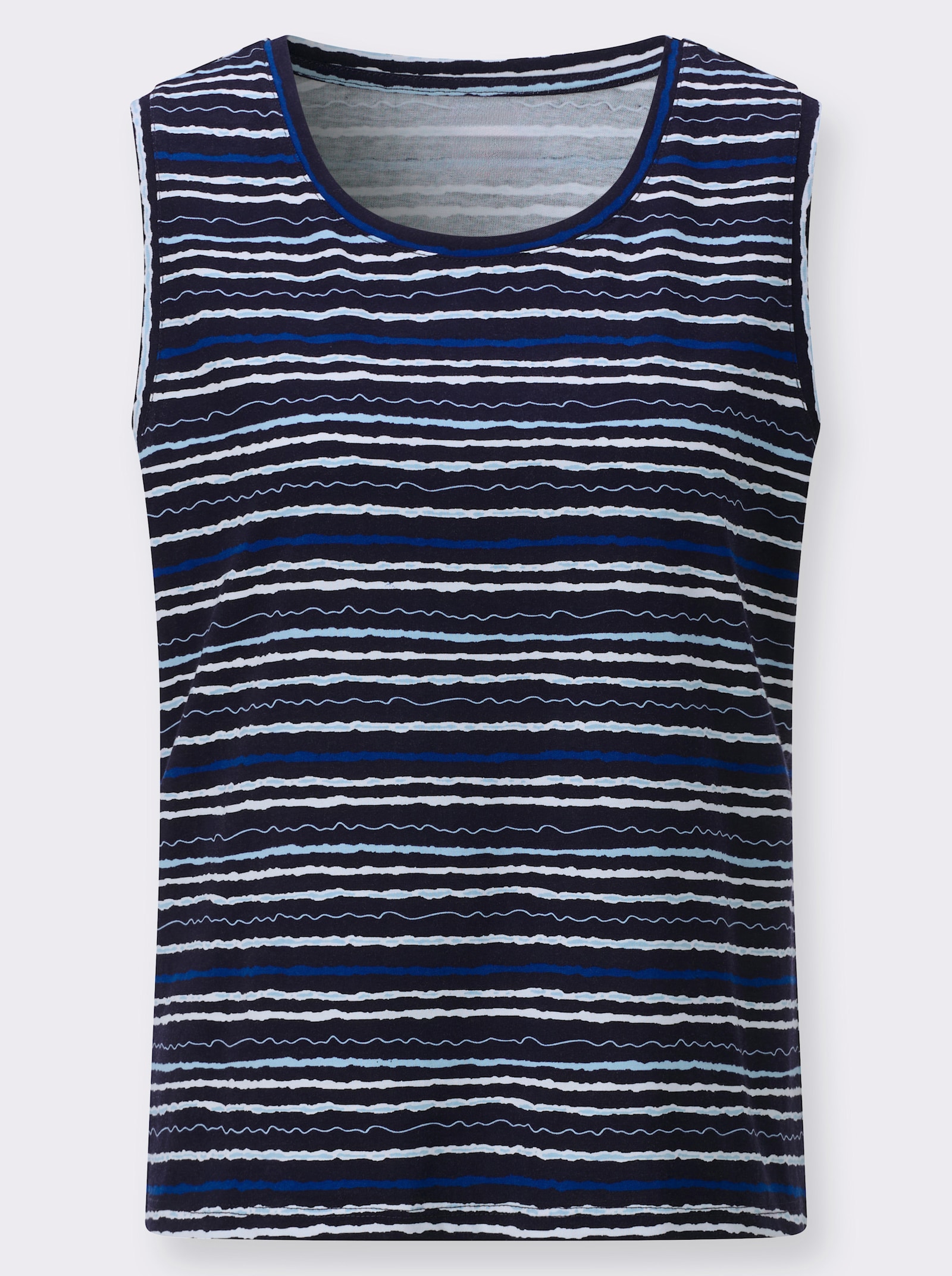 Shirttop paspelierte Abschlüsse - marine-eisblau-bedruckt