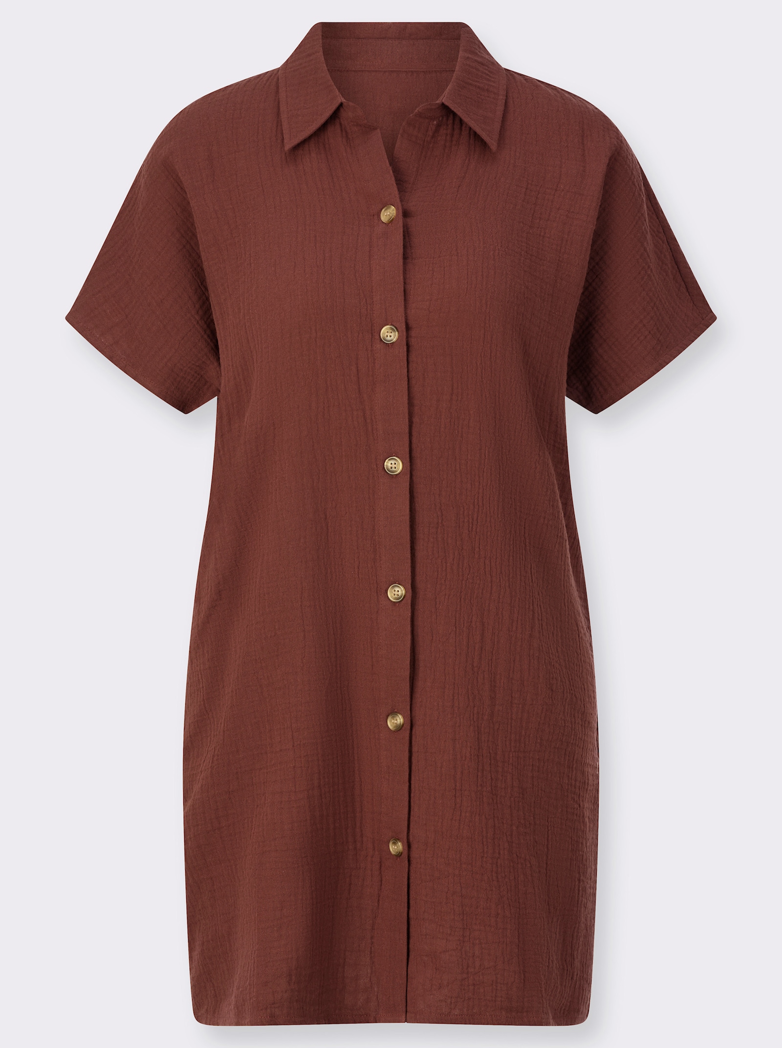 Longbluse mit Knopfleiste - rotbraun
