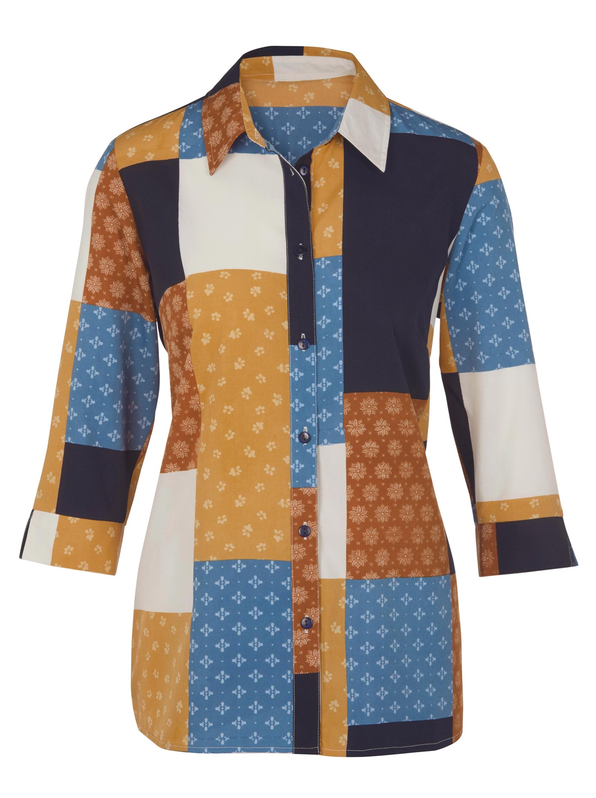 Bluse - nachtblau-ocker-bedruckt